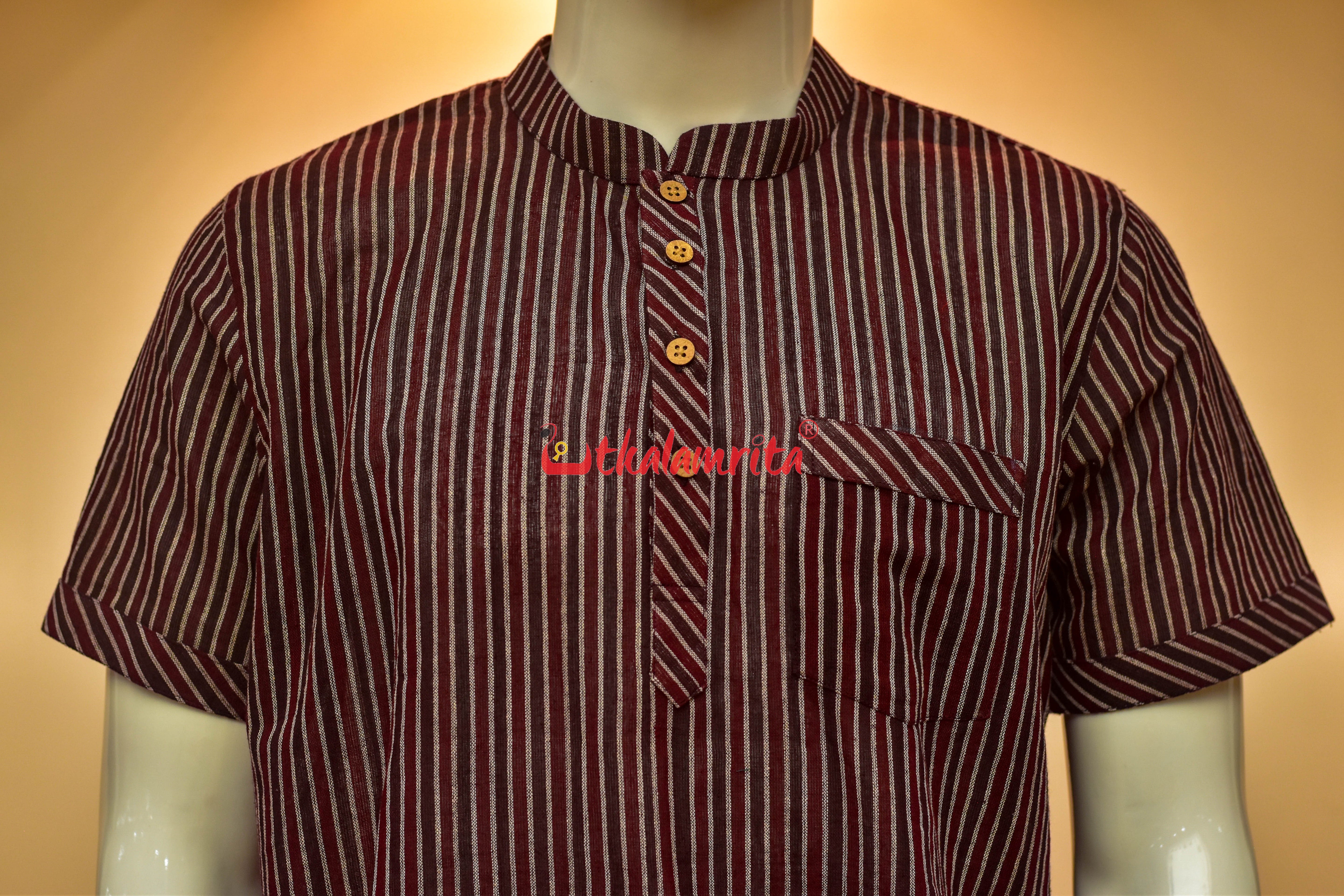 Coffee Maroon Lines Kotpad (Men's Half Kurta)