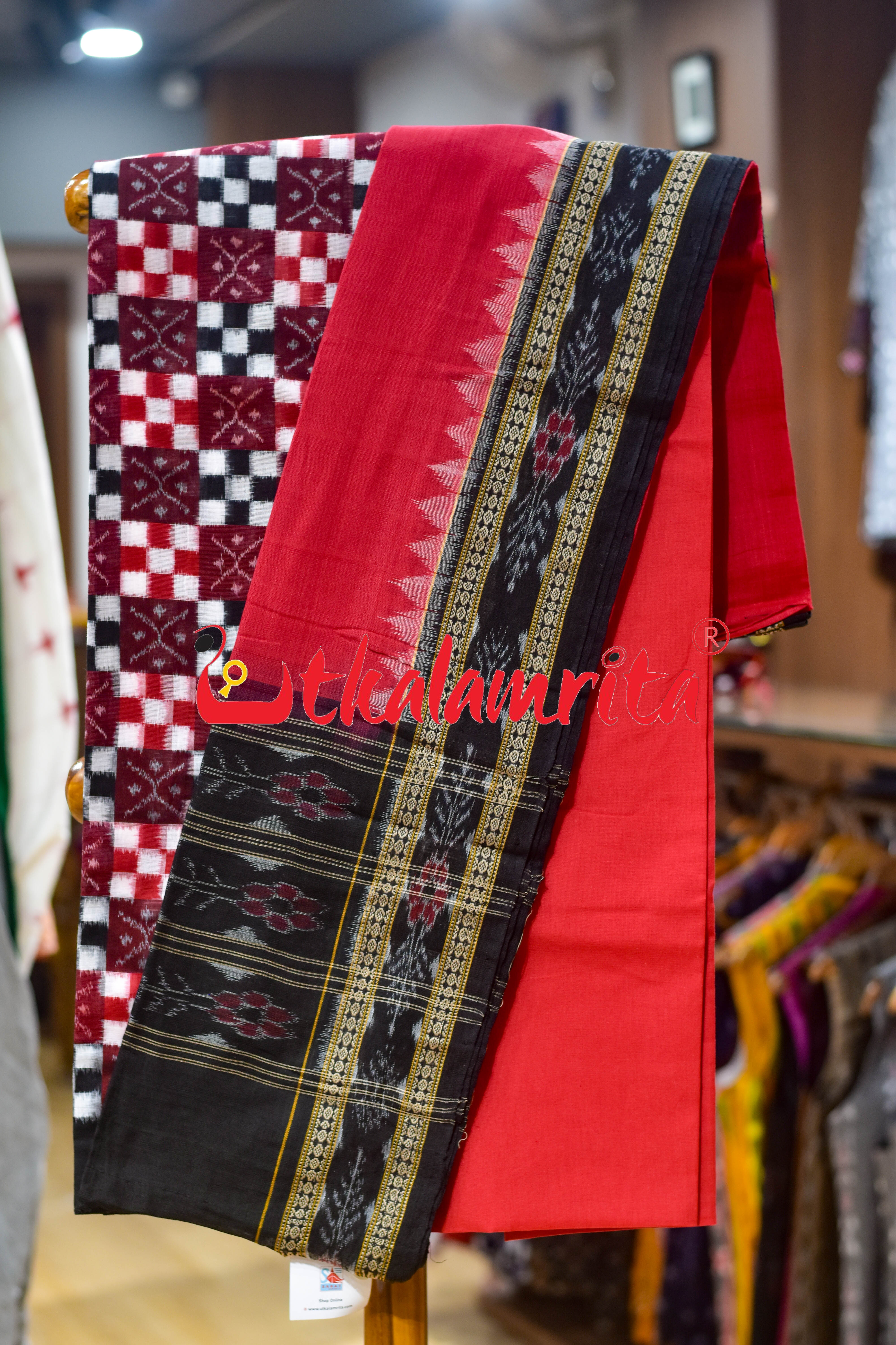 Black Red Damru Kothi Pasapali Cotton Dress Set