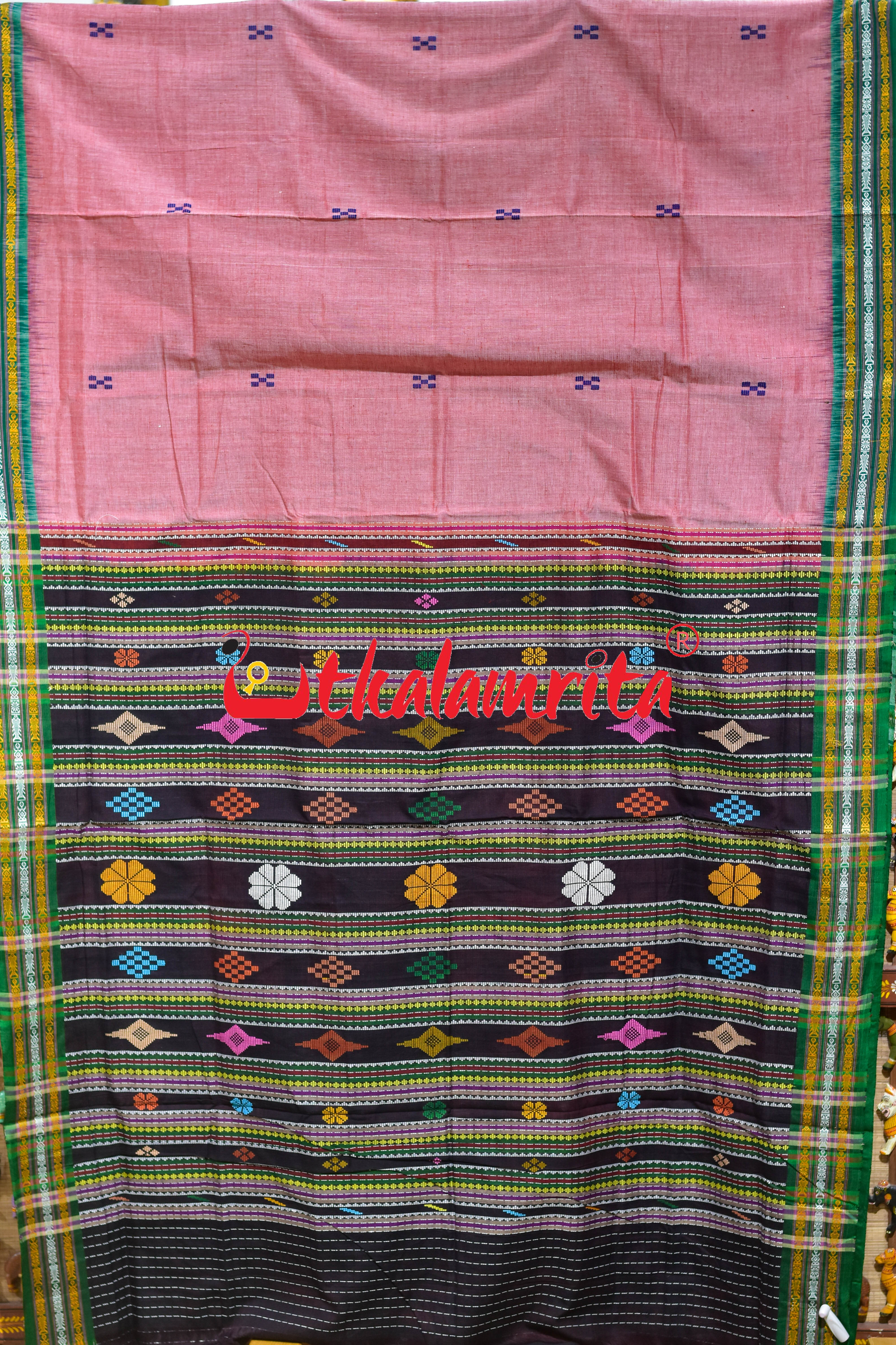 Pink Buta Phula Anchal Dhalapathar Cotton Saree