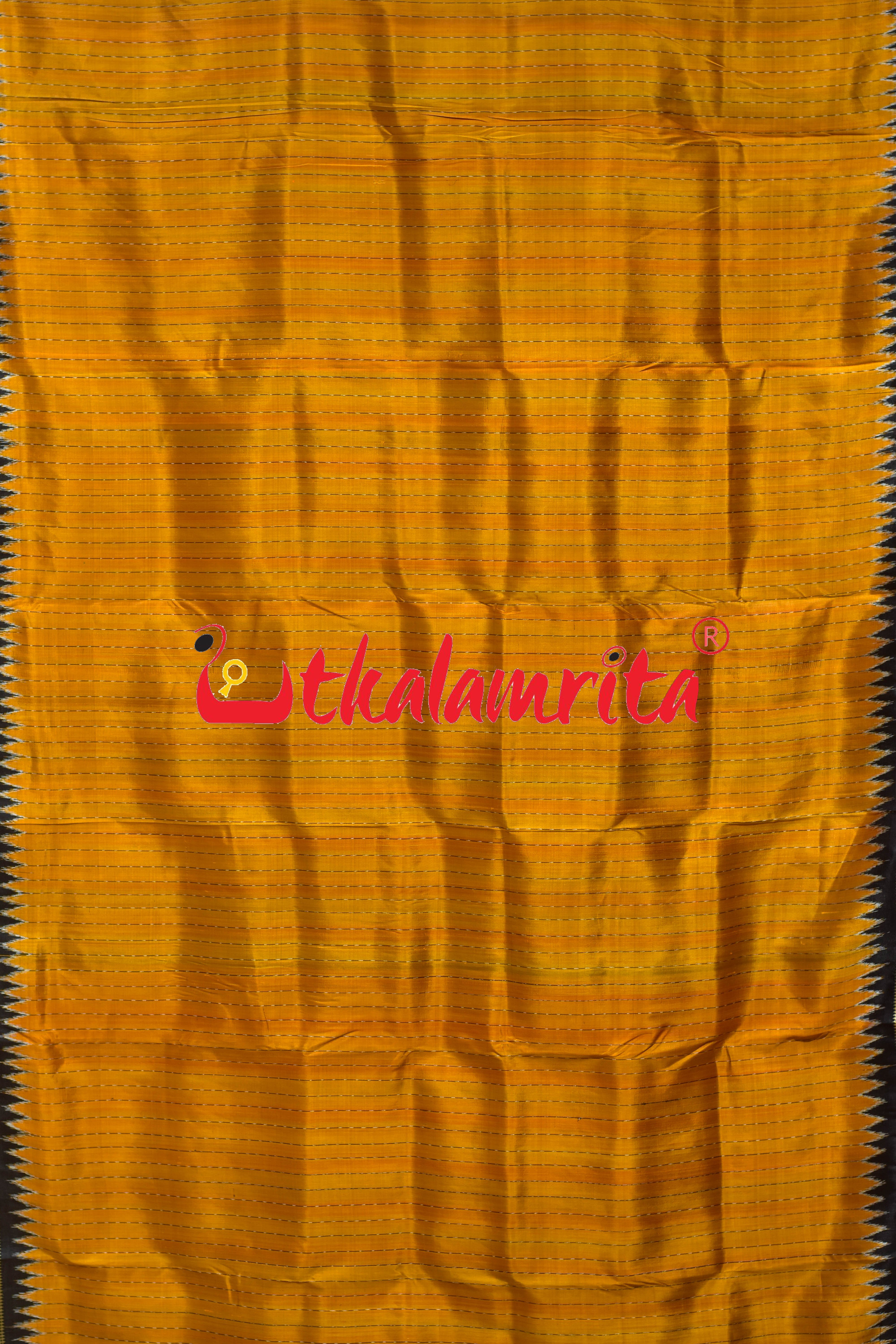 Golden Black Lines Single Flower Khandua Silk Saree