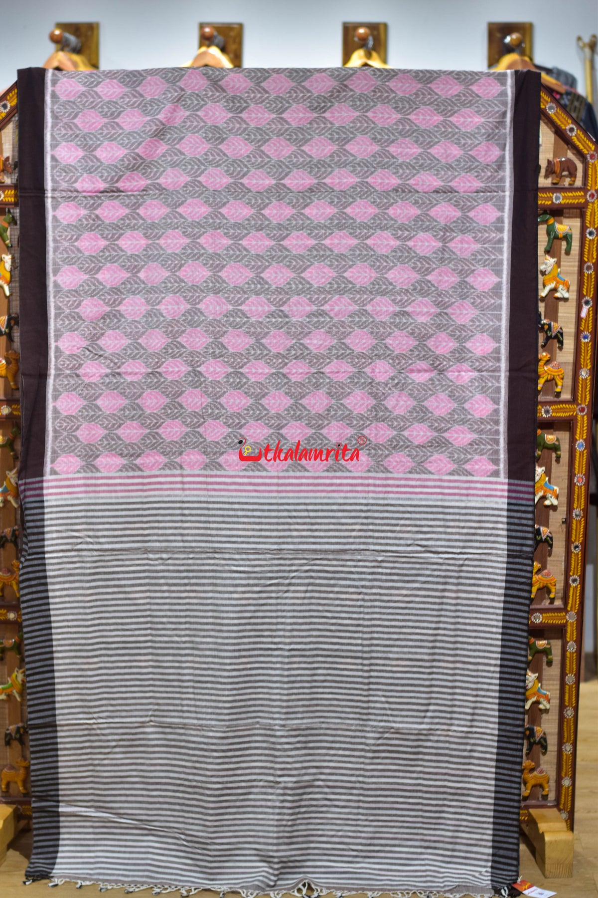 Leaf Pink Maniabandha Cotton Saree