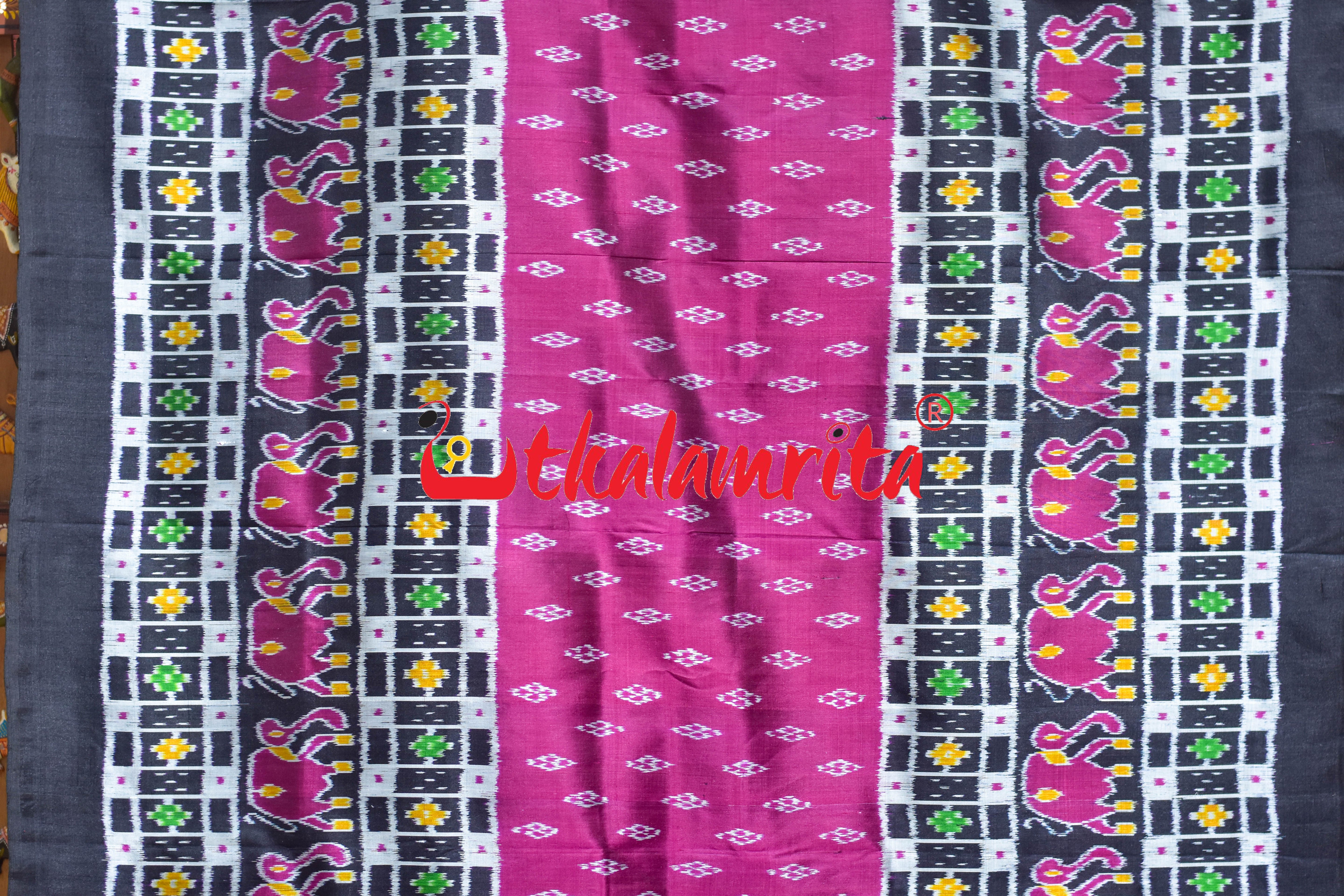 Purple Black Border Elephant Pasapali Khandua Silk Saree