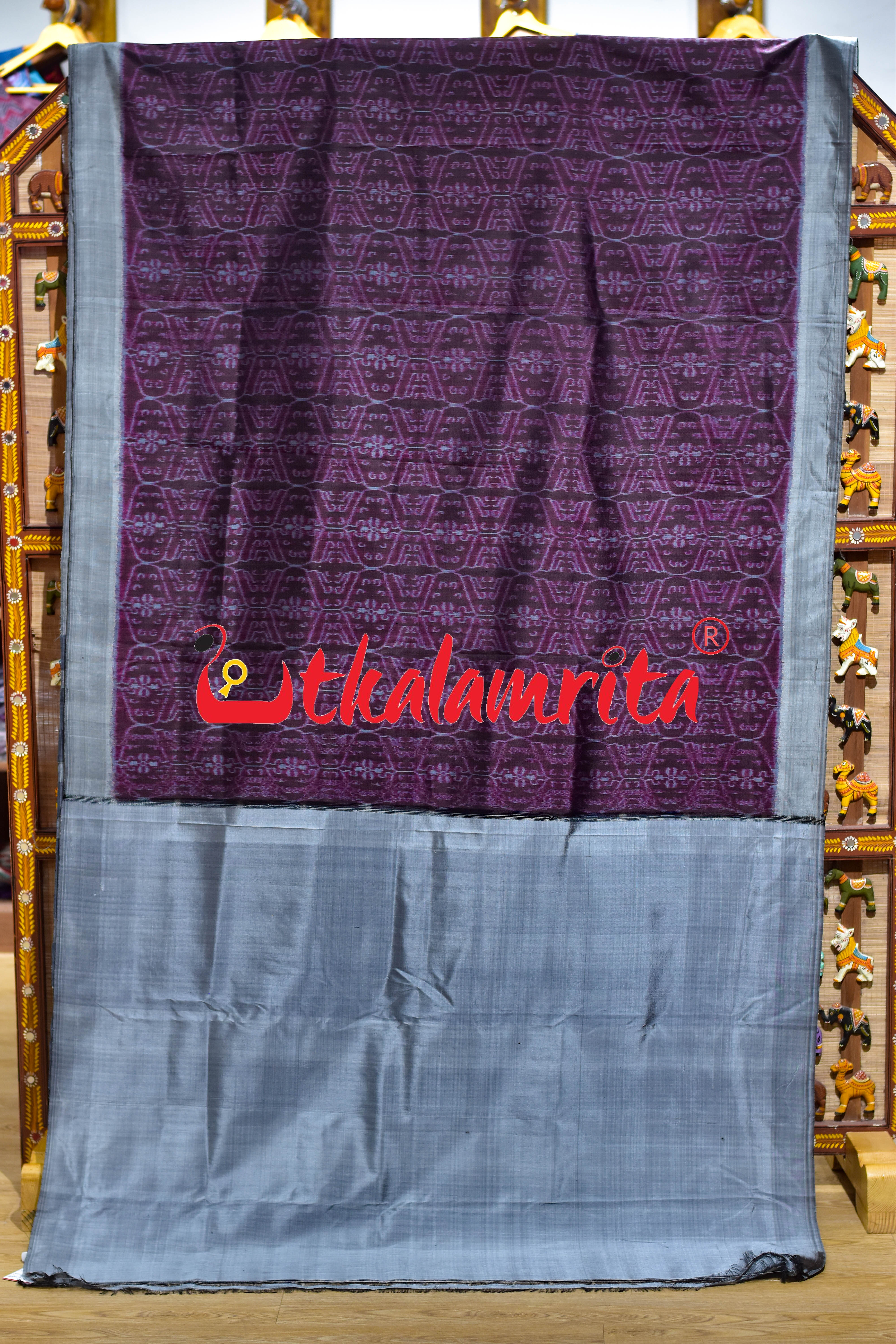 Chungudia Daali Coffee Grey Khandua Silk Saree