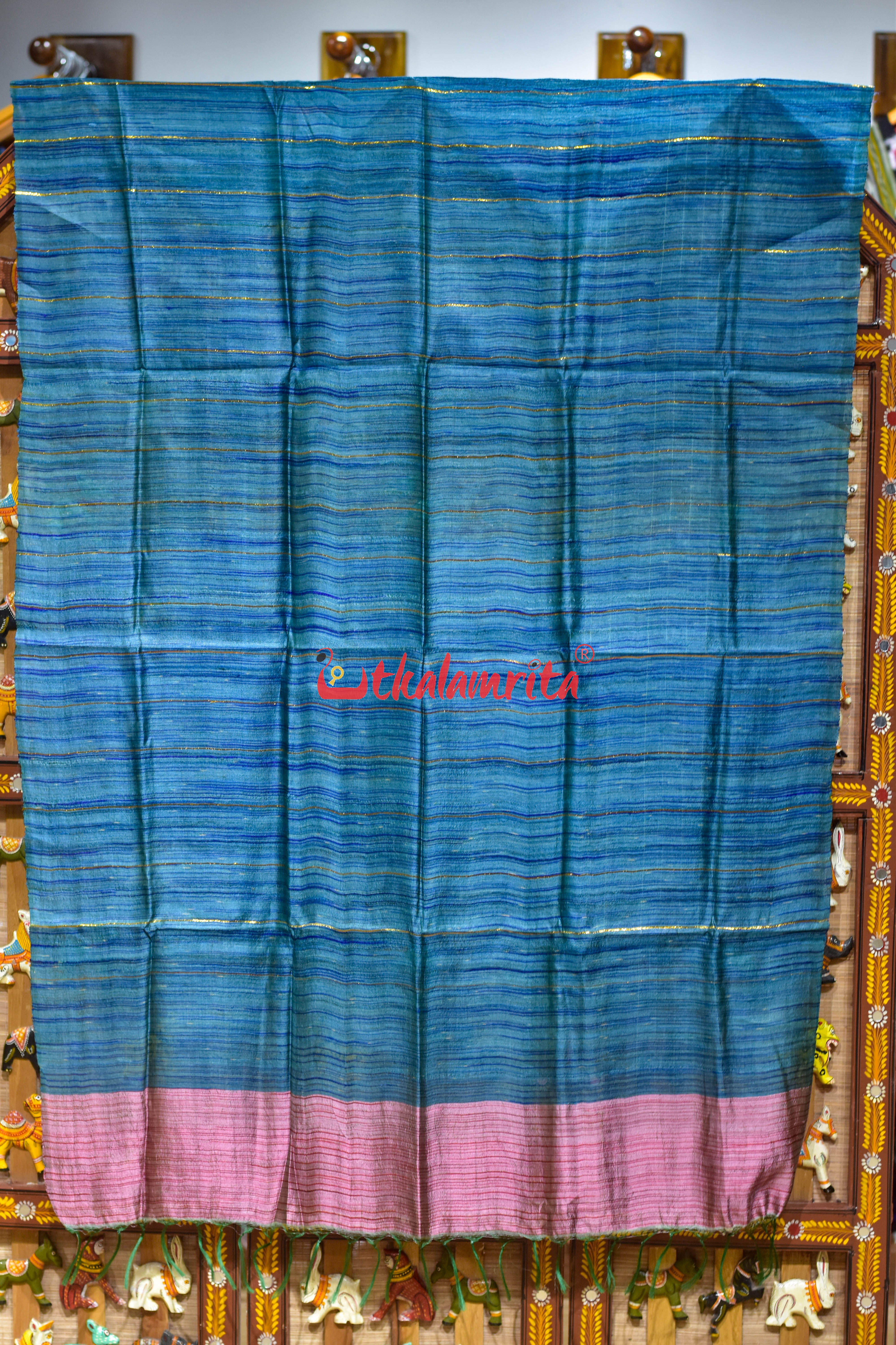 Body Bue with Pink Border Fine Tussar (Dupatta)