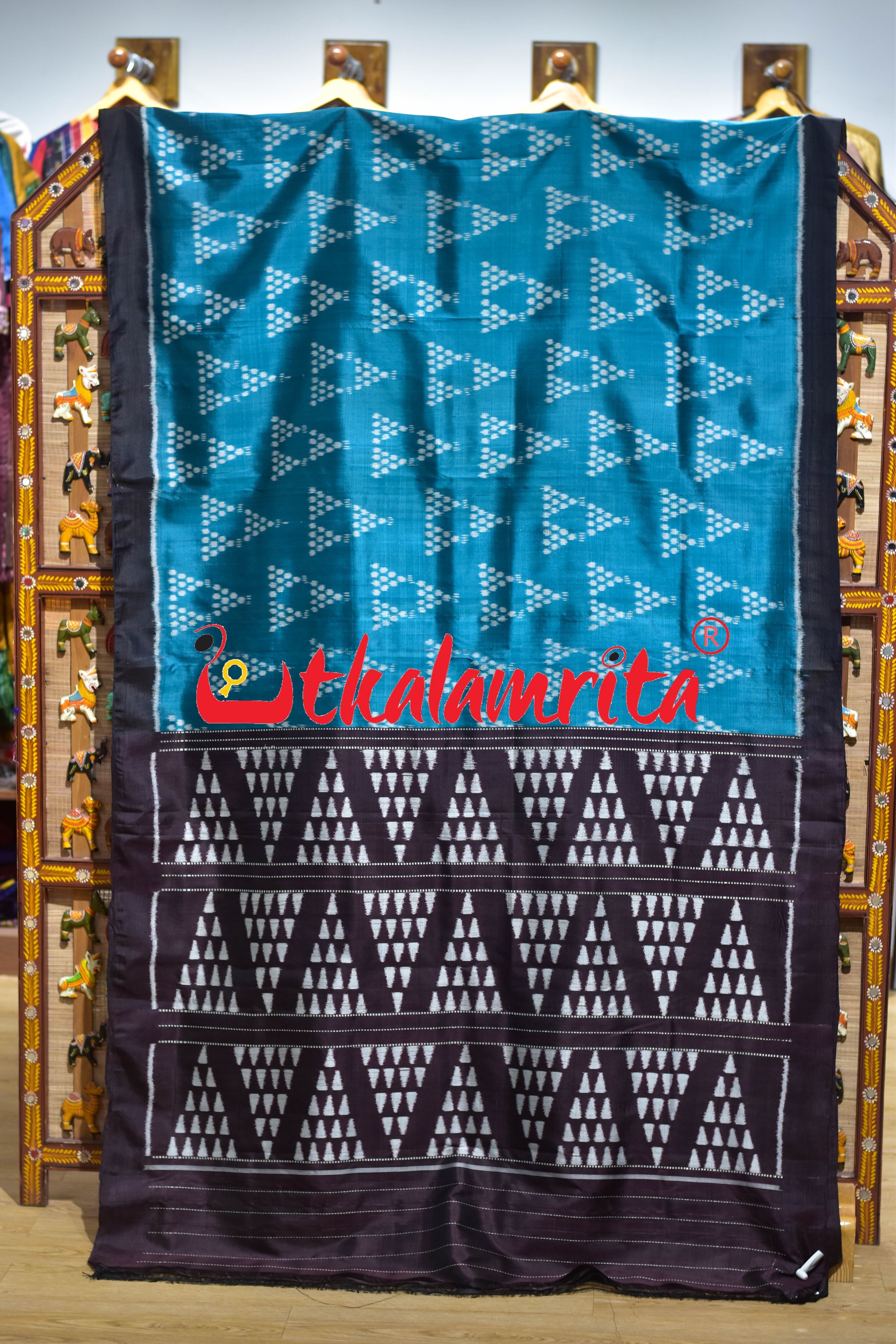 Aqua Blue Chitta Khandua Silk Saree