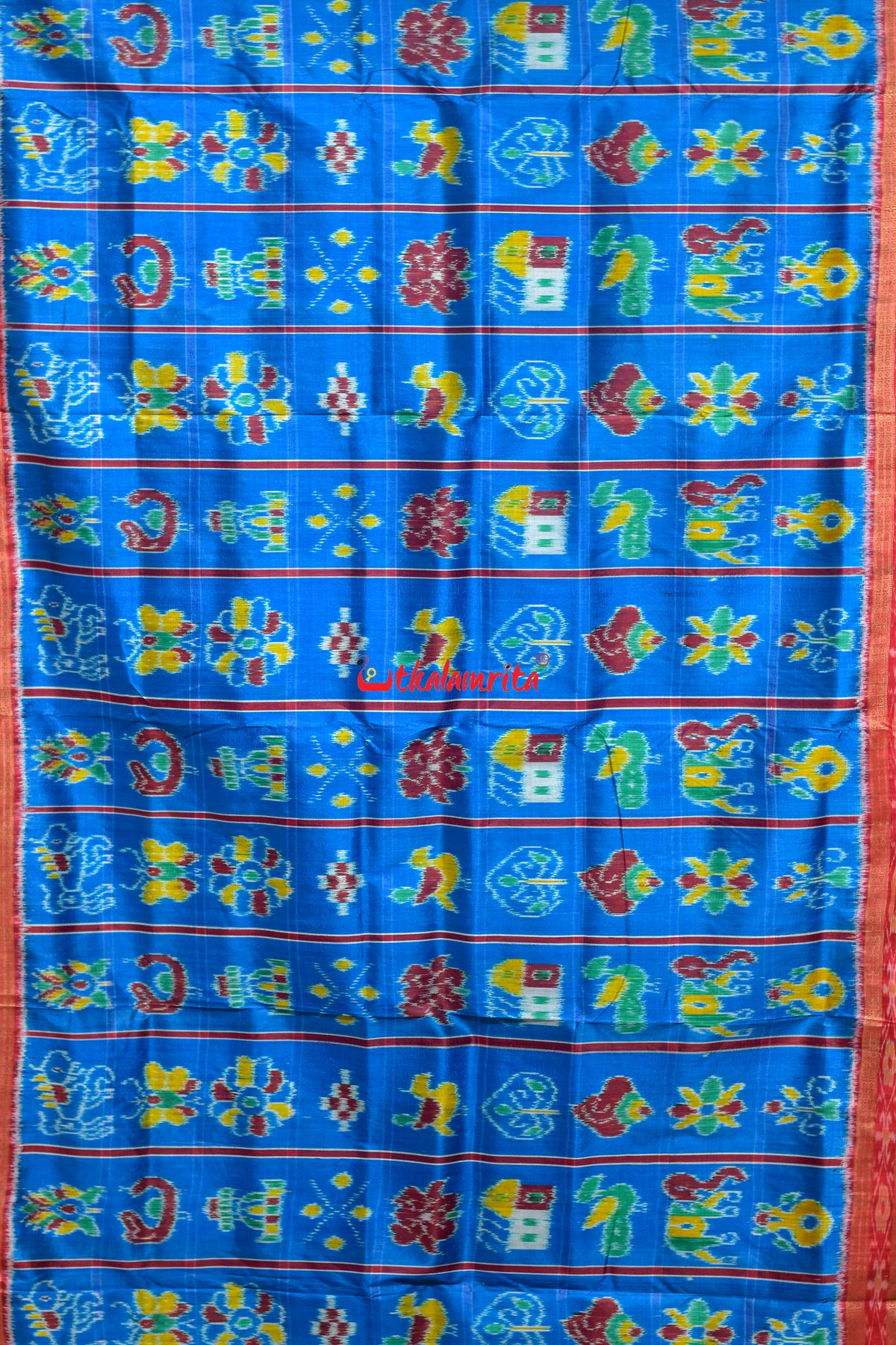 German Blue Nabakothi Khandua Silk Saree