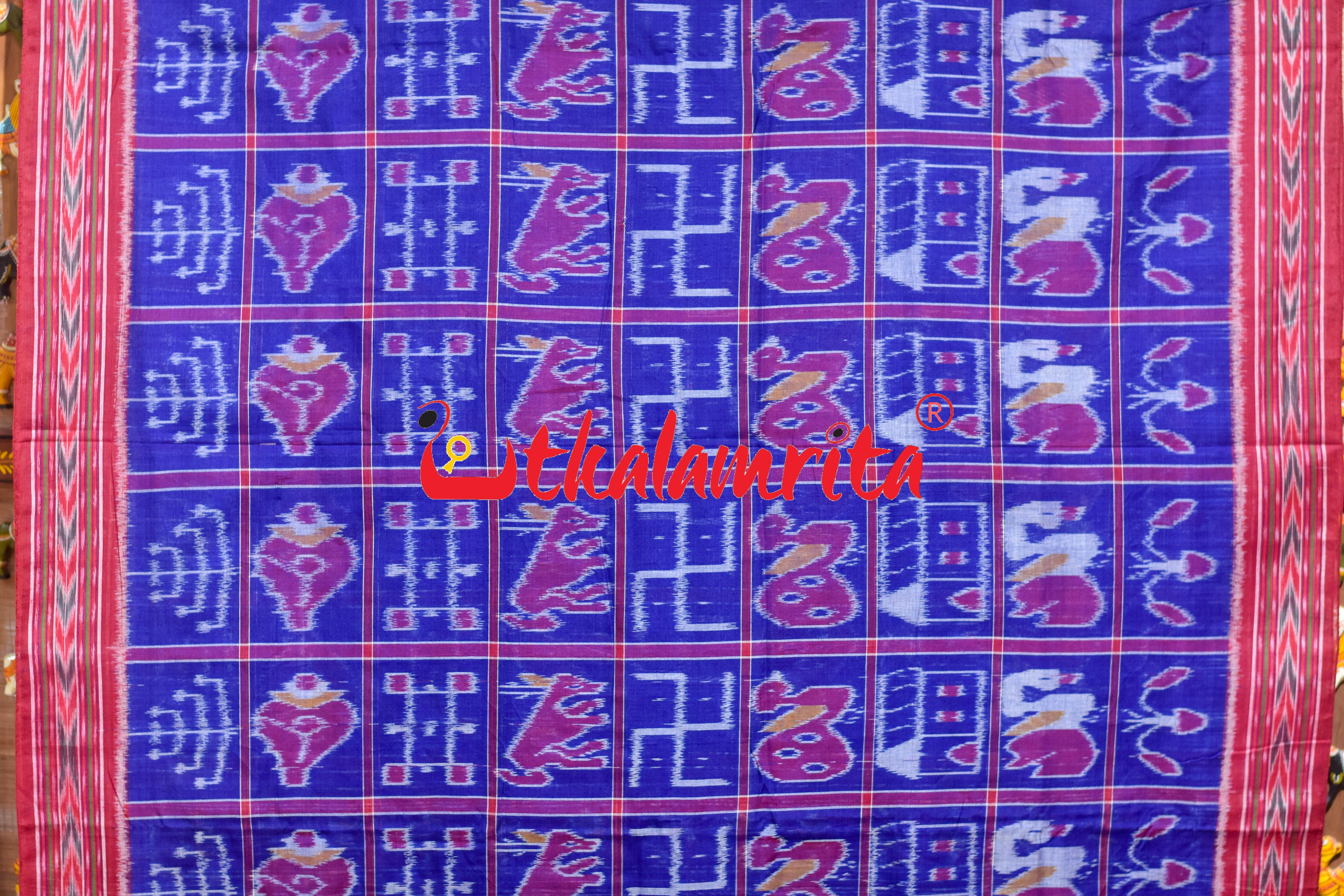Blue Red Dhanpatri Nabakothi Khandua Cotton Saree
