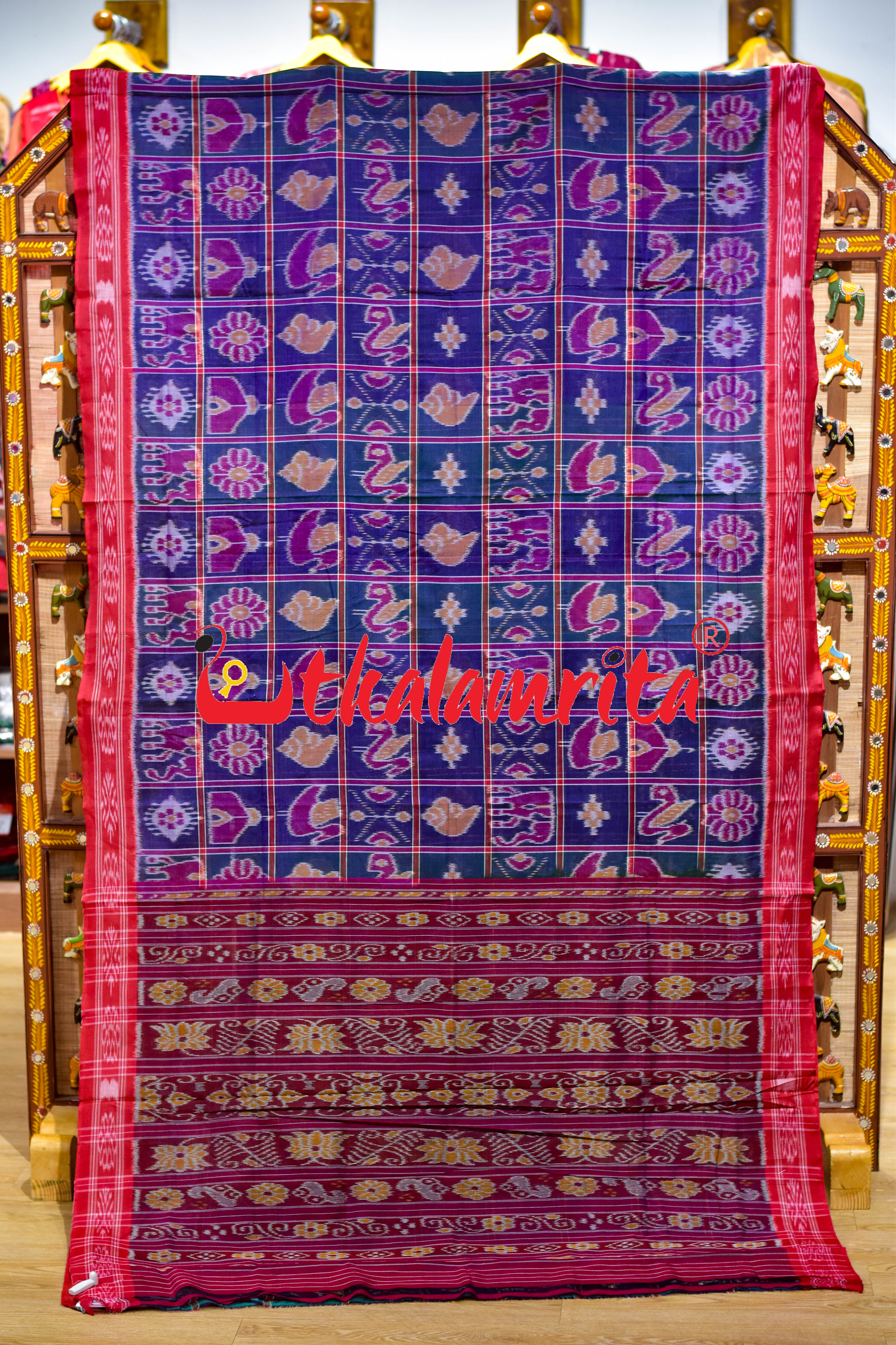 Teal Blue Nabakothi Cotton Saree