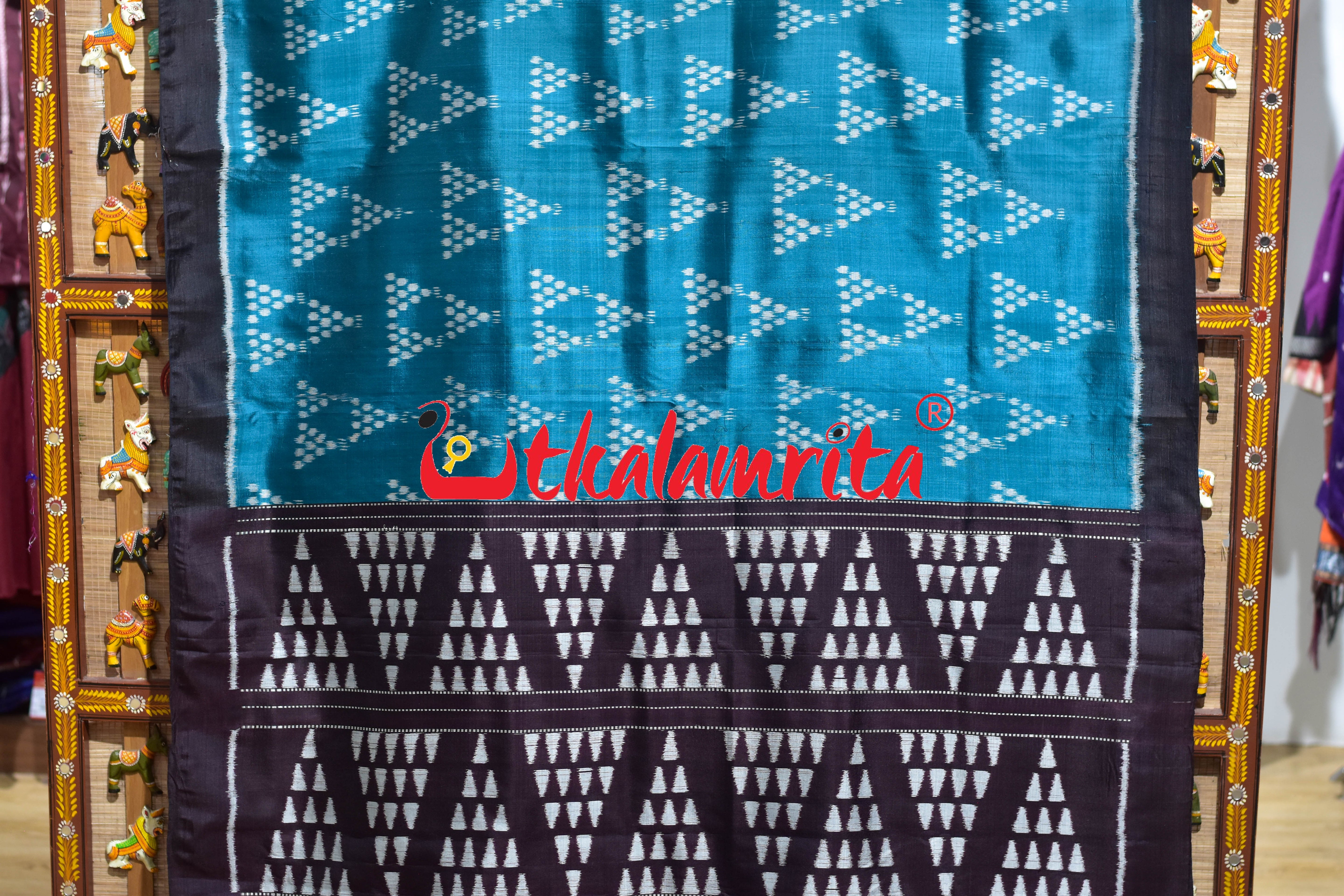 Aqua Blue Chitta Khandua Silk Saree