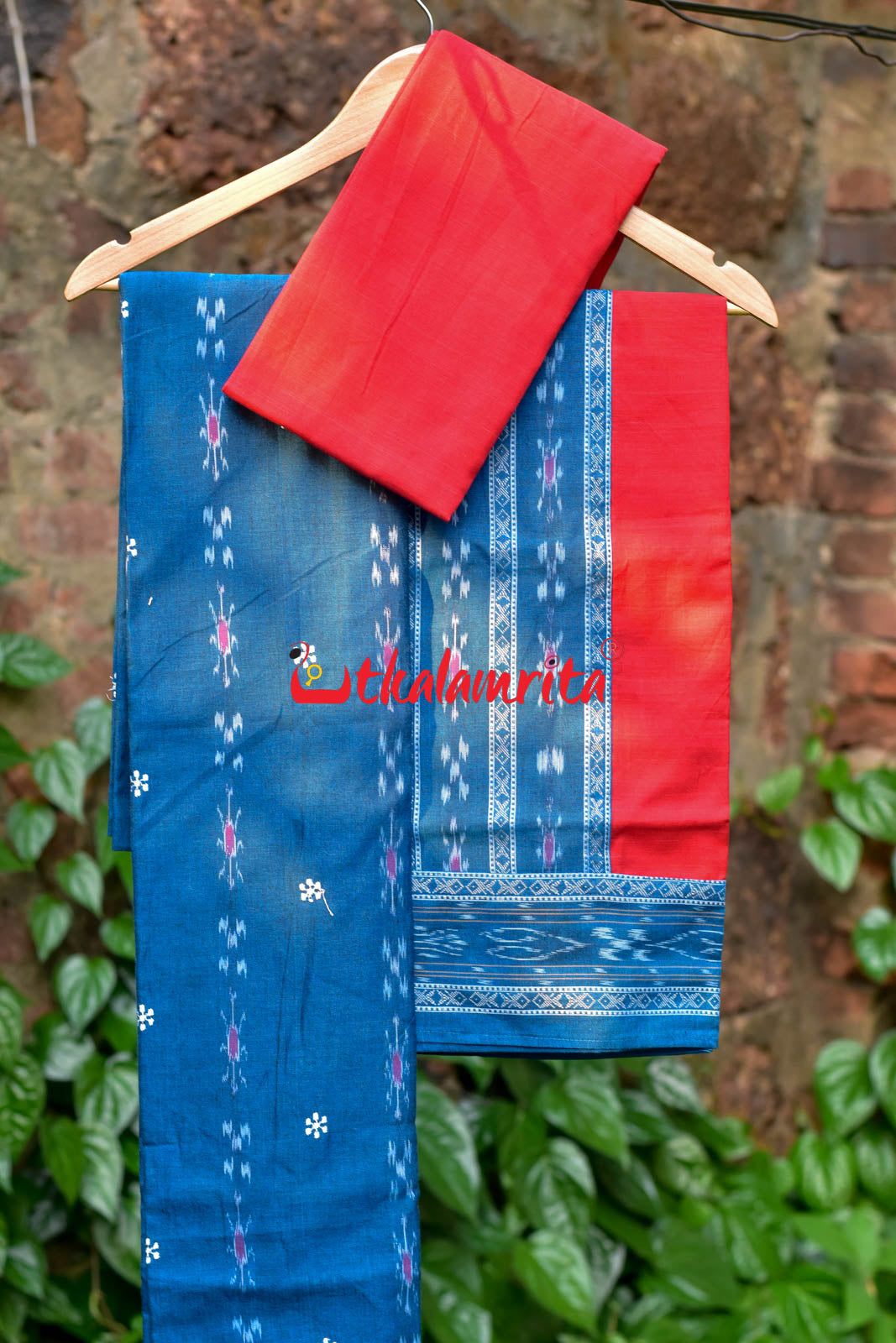Blue Red Simple Pasapali Flower Dress Set