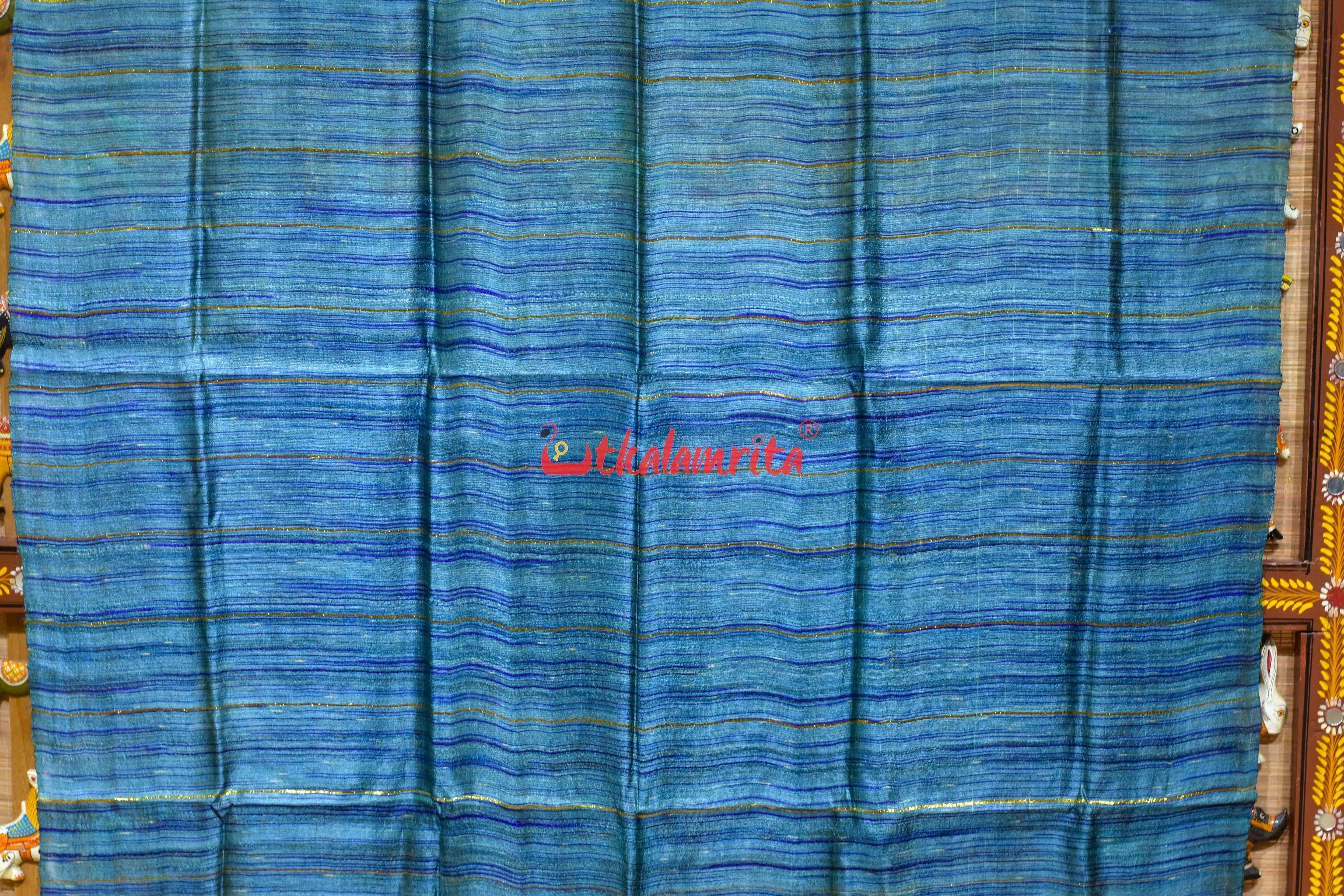 Body Bue with Pink Border Fine Tussar (Dupatta)