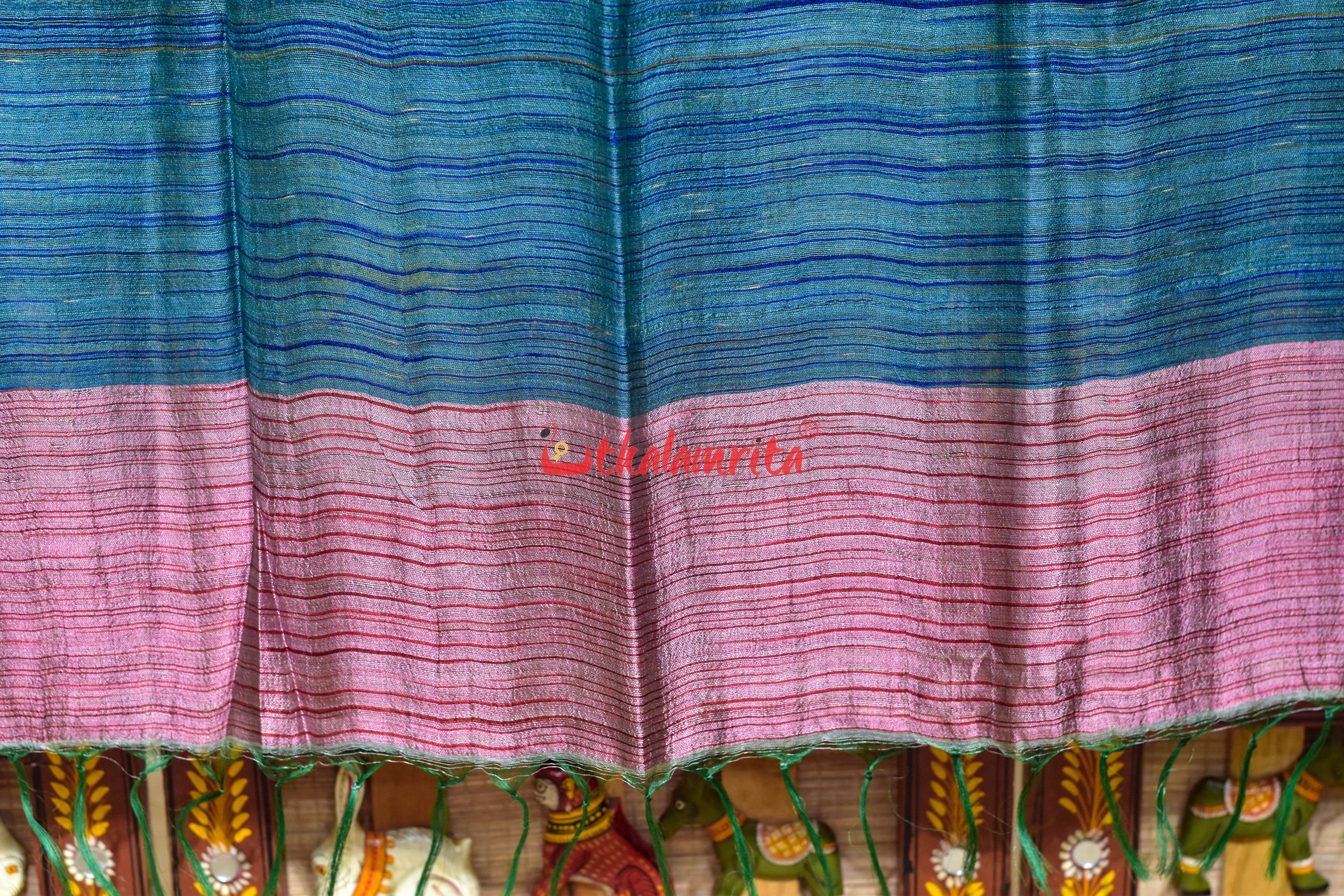 Body Bue with Pink Border Fine Tussar (Dupatta)