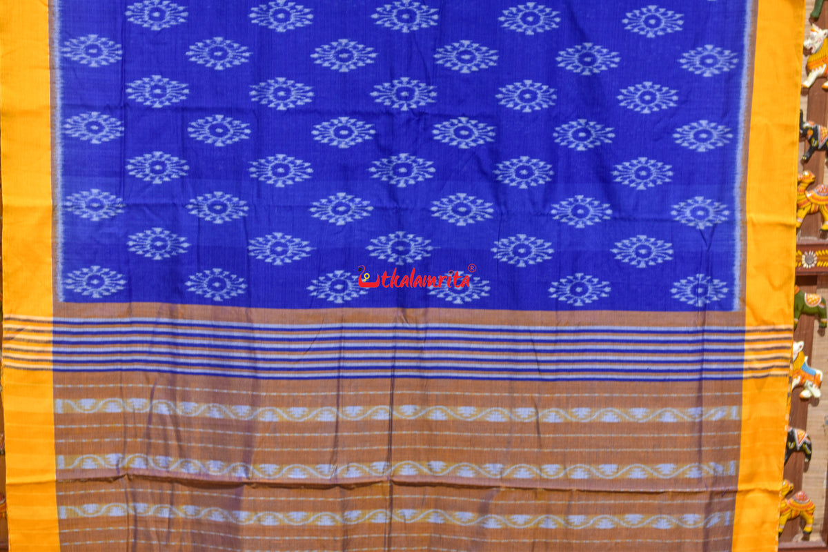 Punji Phula Blue Yellow Maniabandha Cotton Saree
