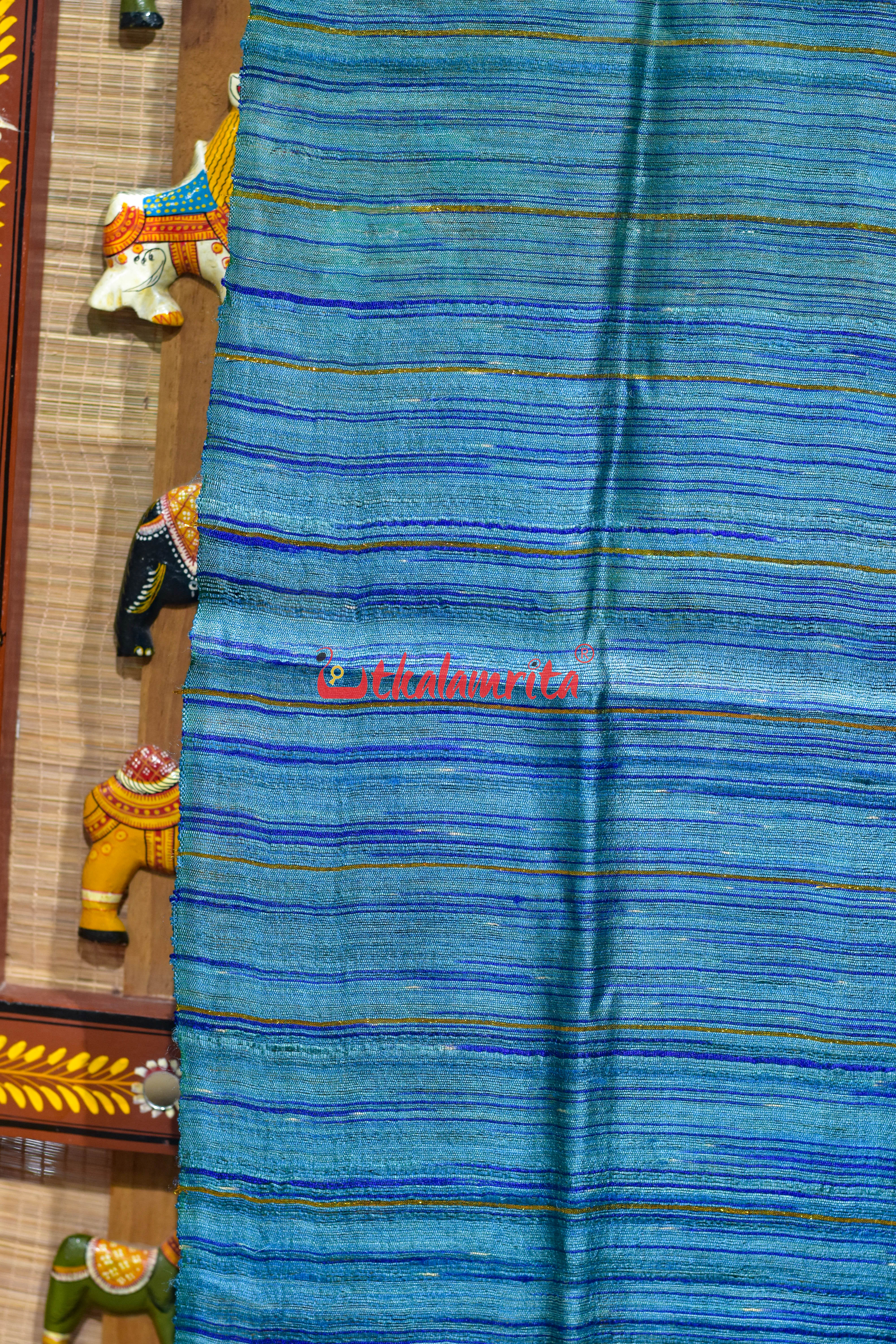 Body Bue with Pink Border Fine Tussar (Dupatta)