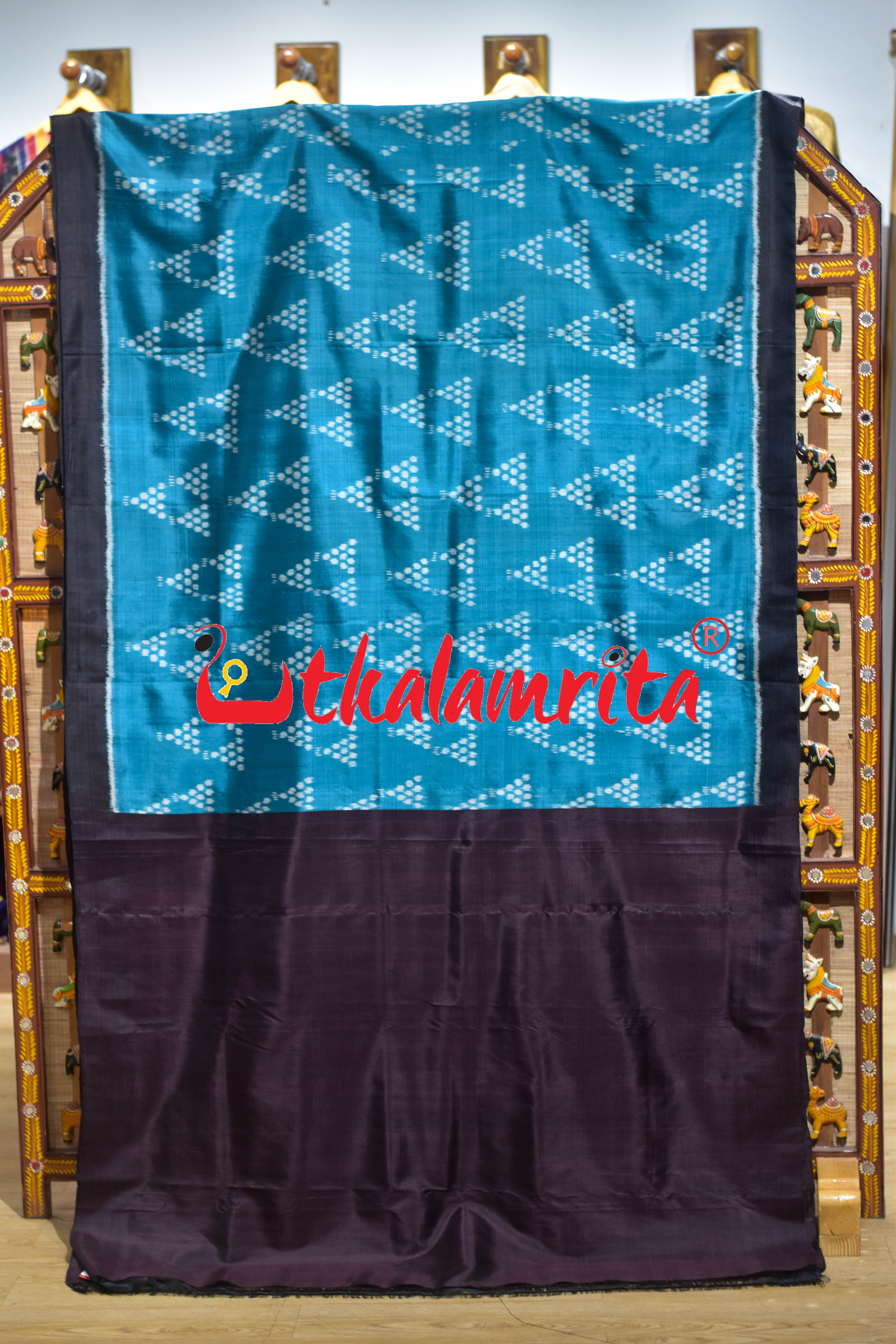 Aqua Blue Chitta Khandua Silk Saree