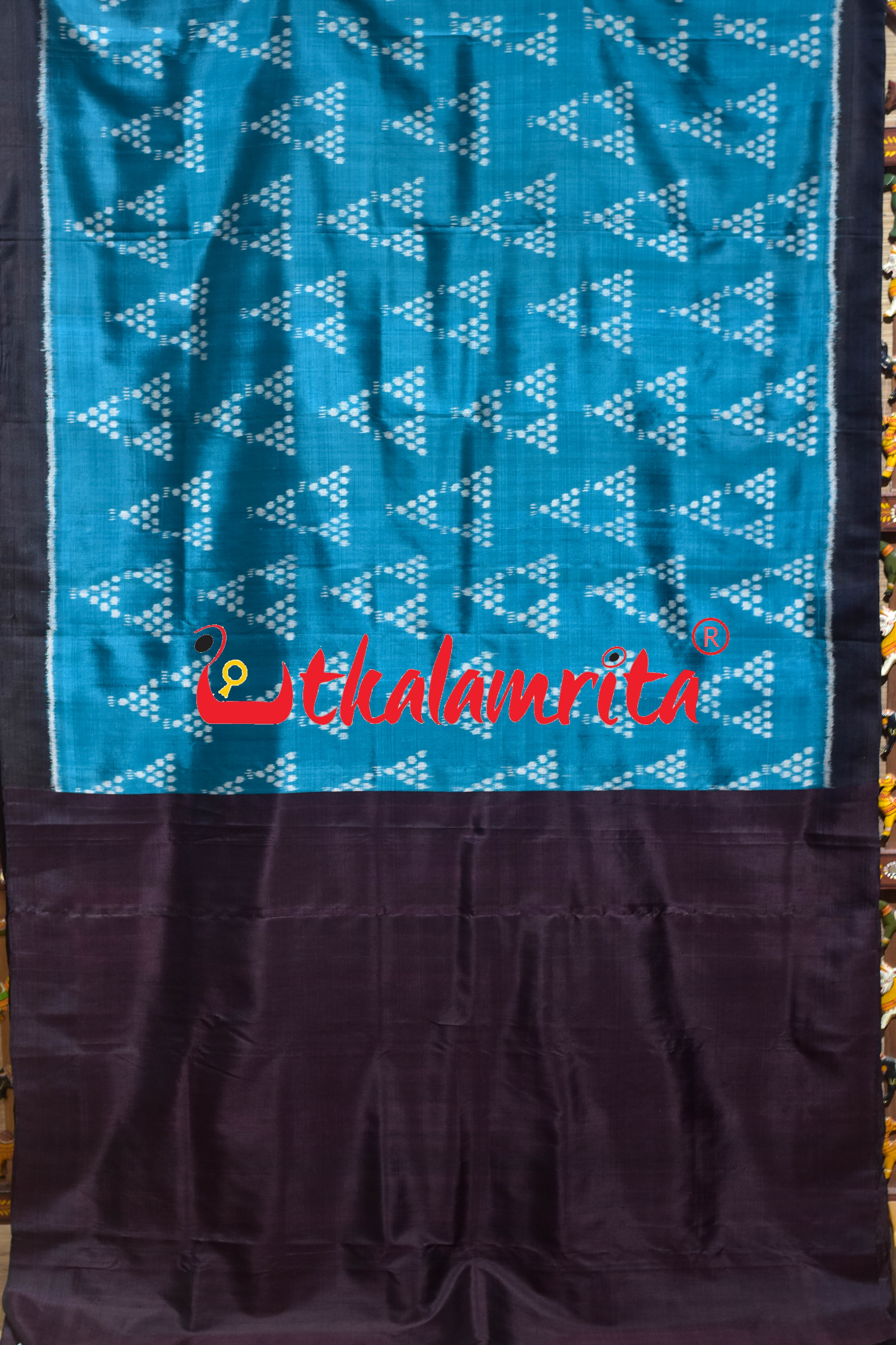 Aqua Blue Chitta Khandua Silk Saree