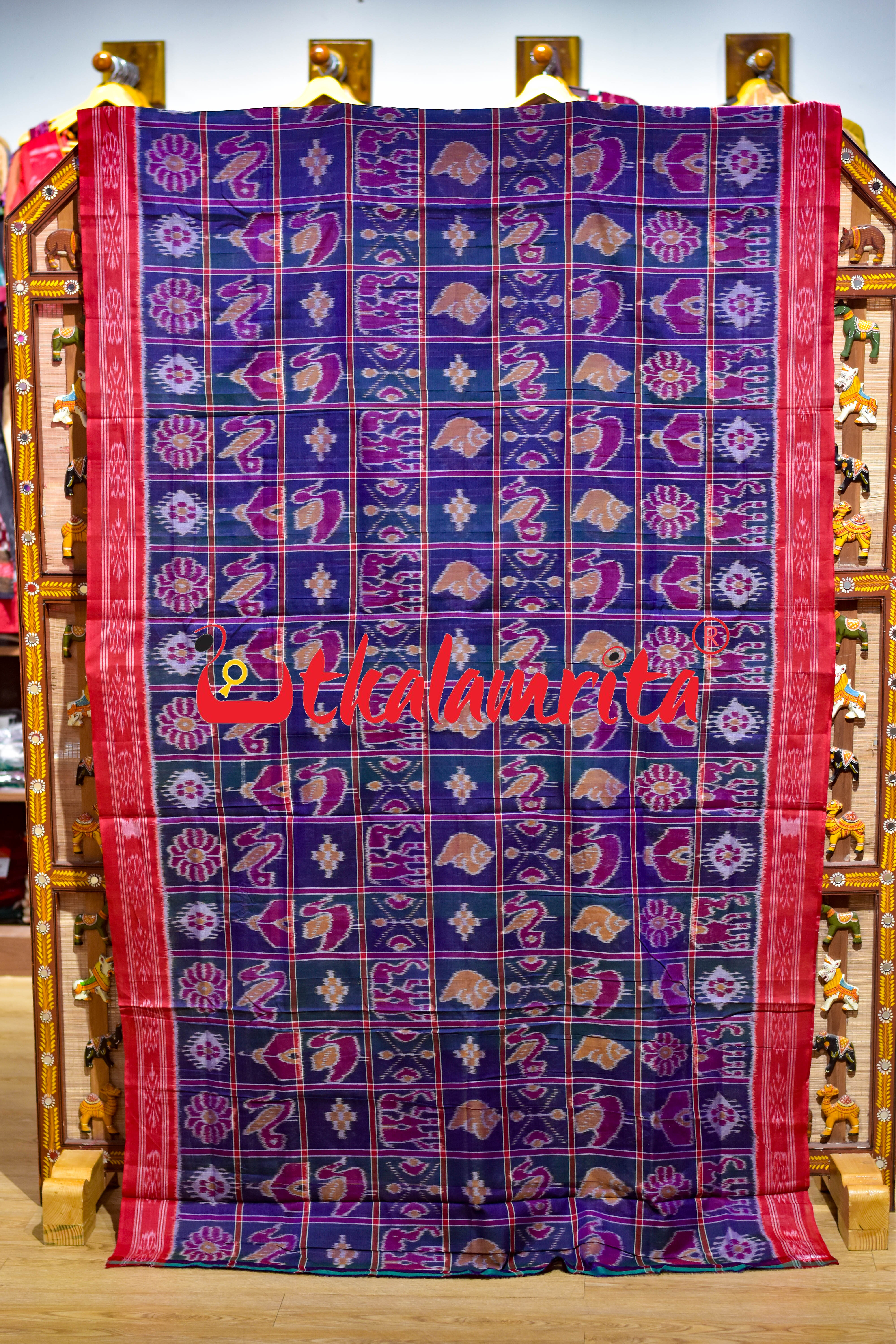 Teal Blue Nabakothi Cotton Saree