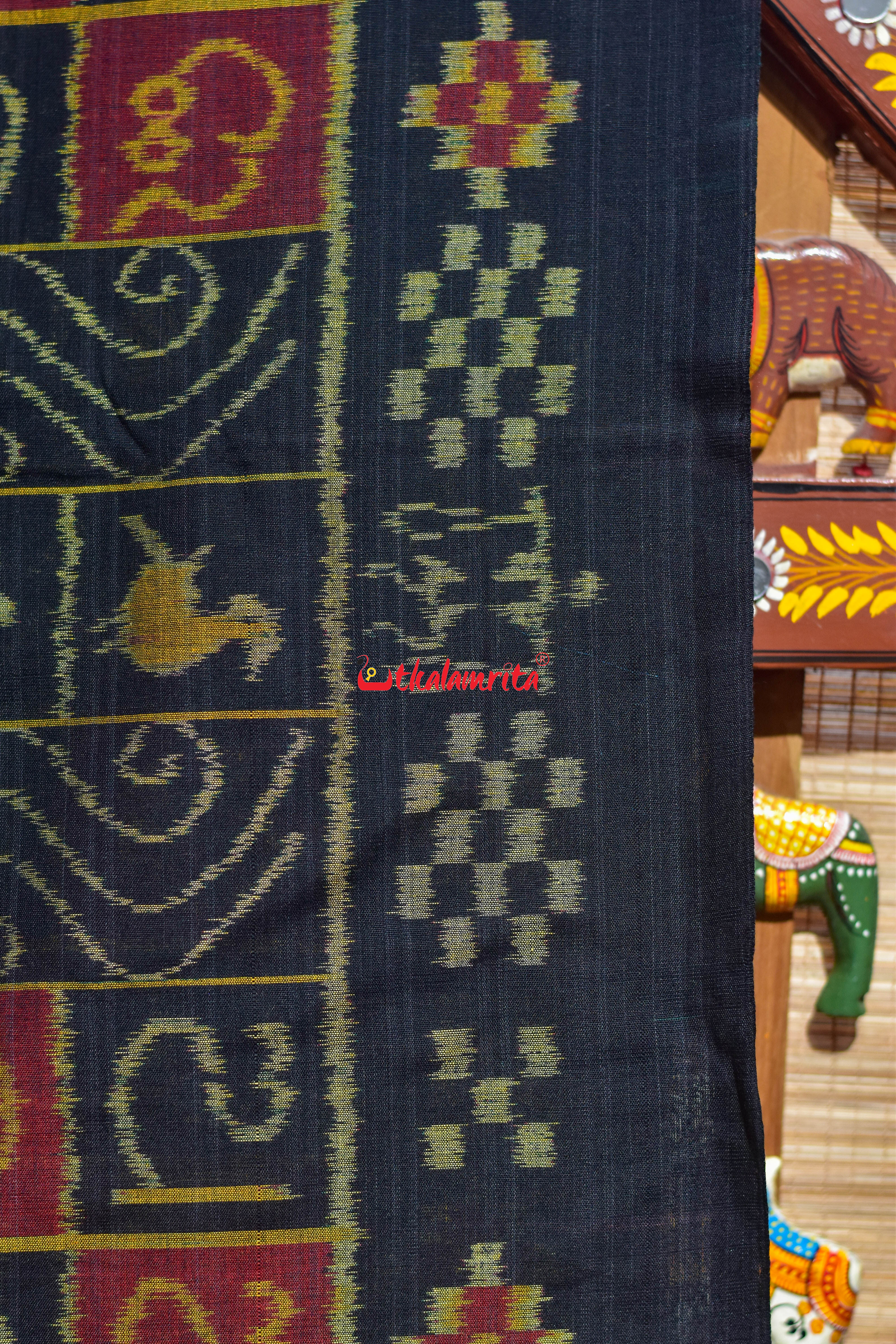 Black Half Half Odia Letters Sambalpuri Cotton Saree