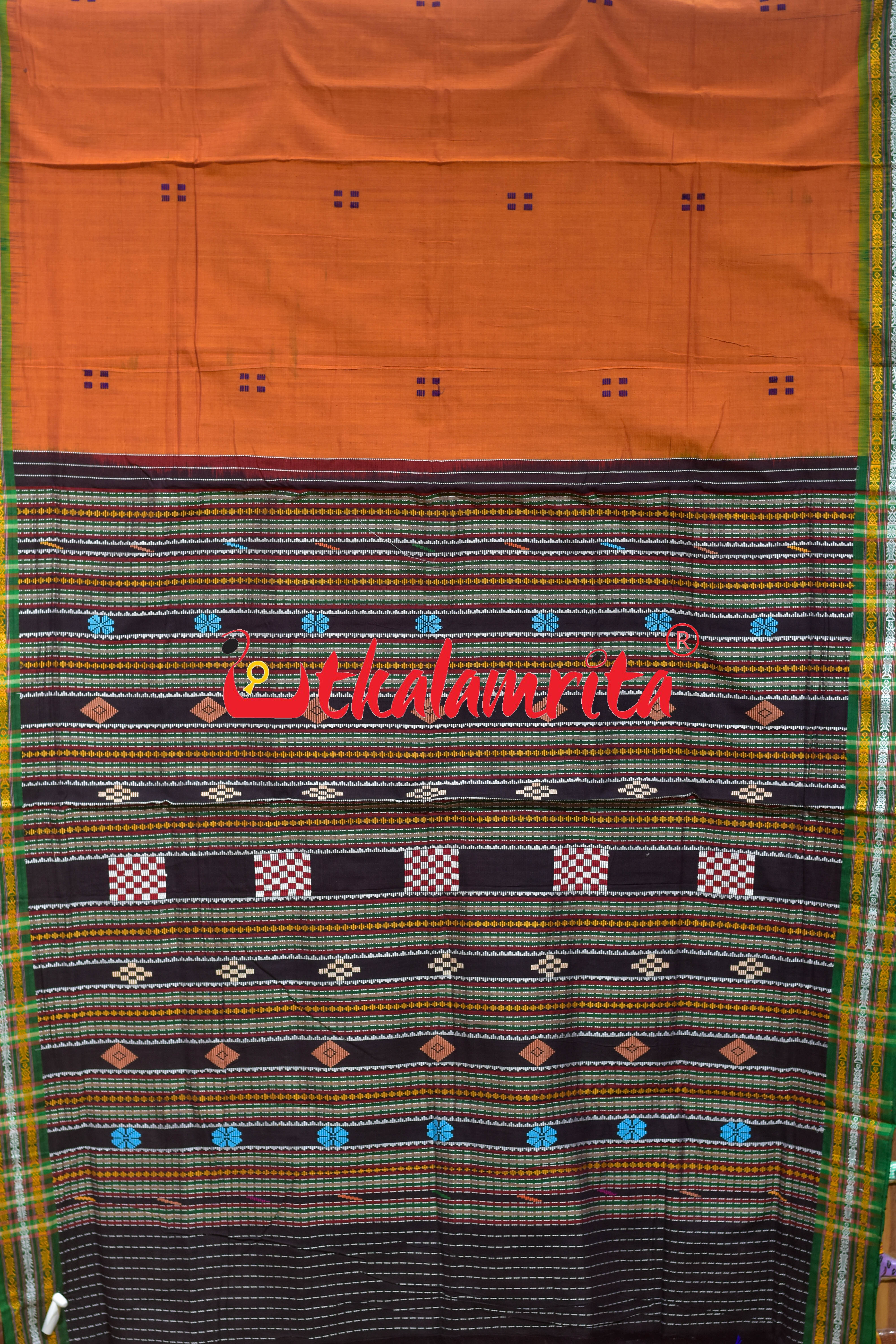 Rust Buta Phula Anchal Dhalapathar Cotton Saree