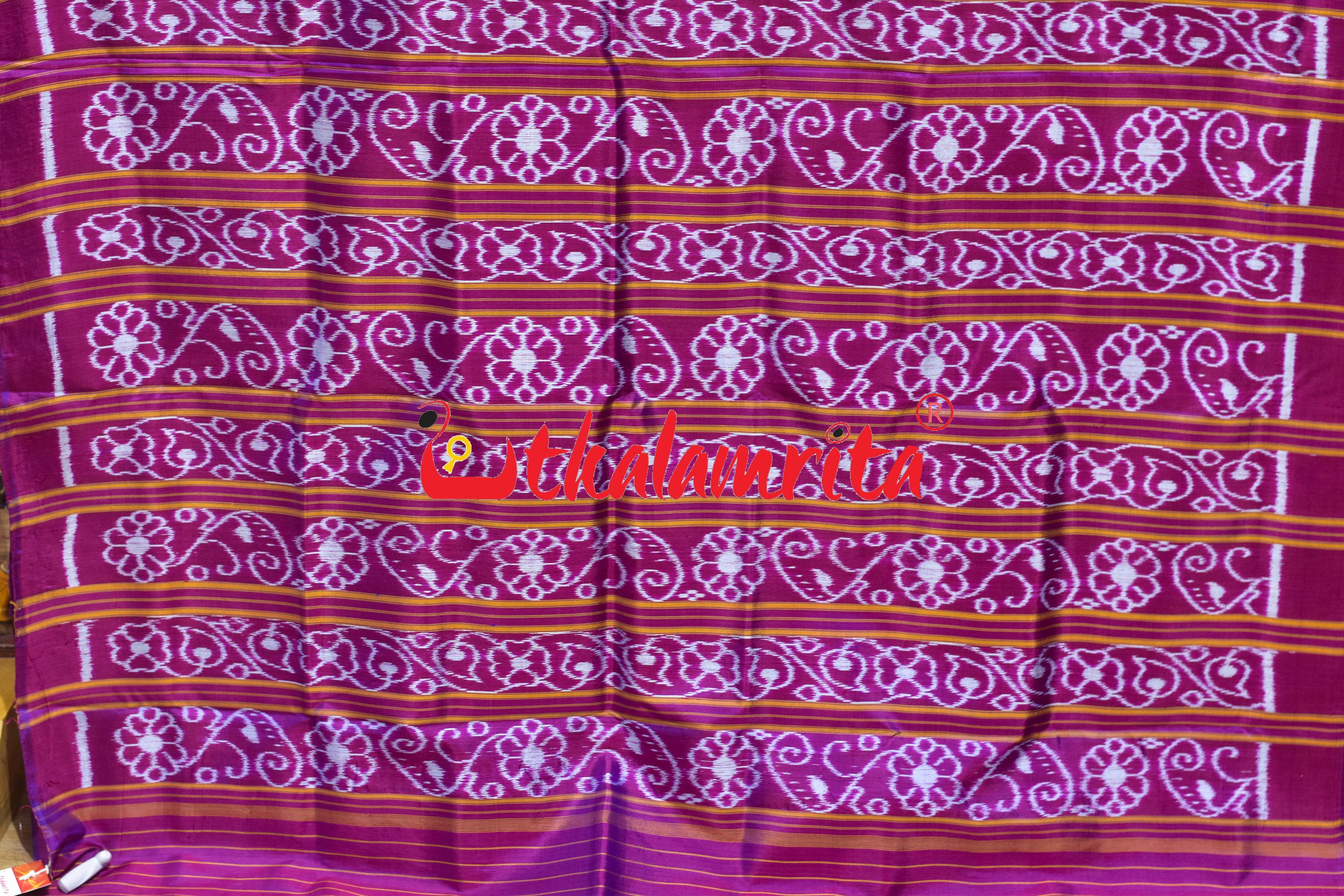 Lemon Green Magenta Khandua Silk Saree