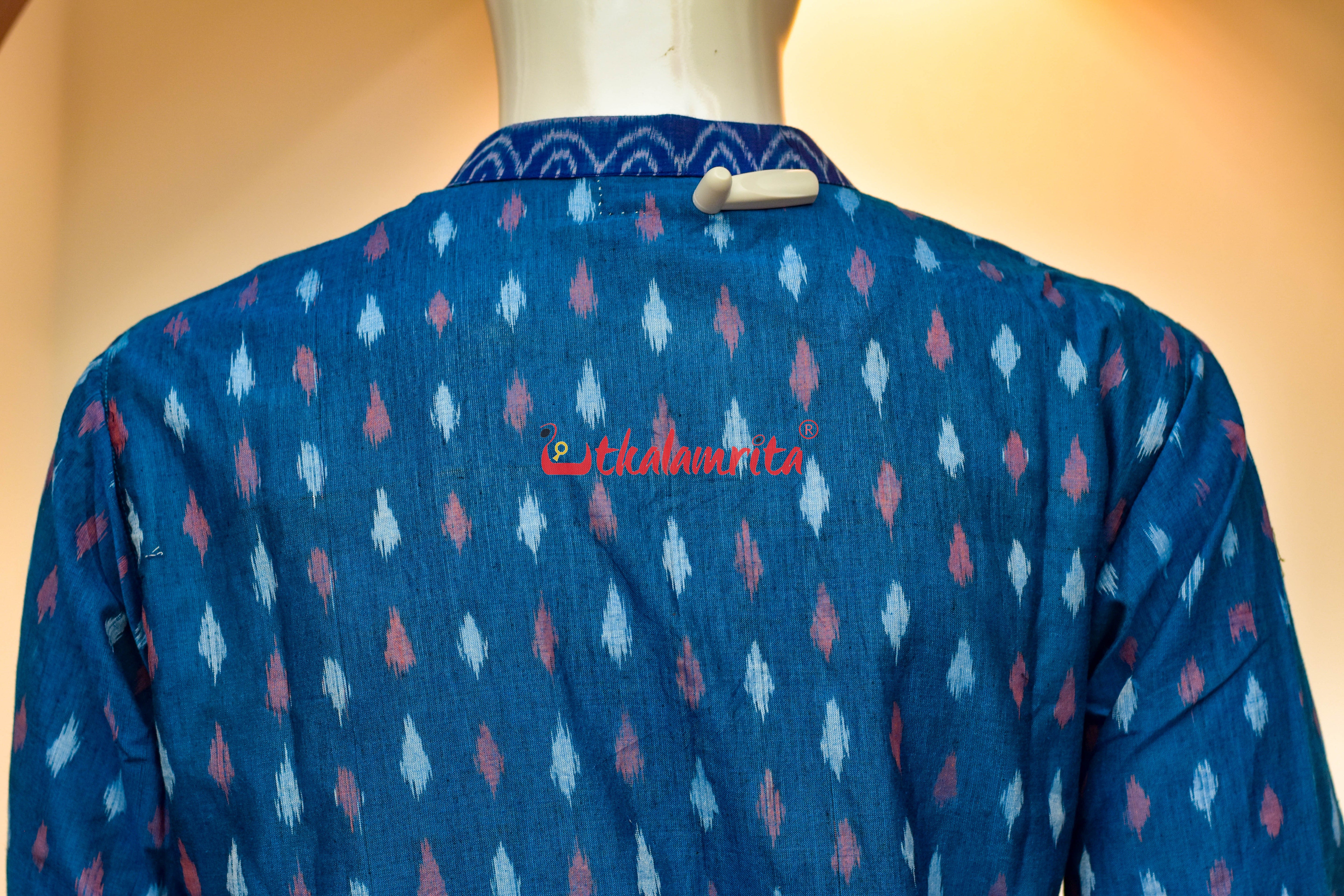 Teal Blue Dots with Odia Alphabets (Men's Short Kurta)