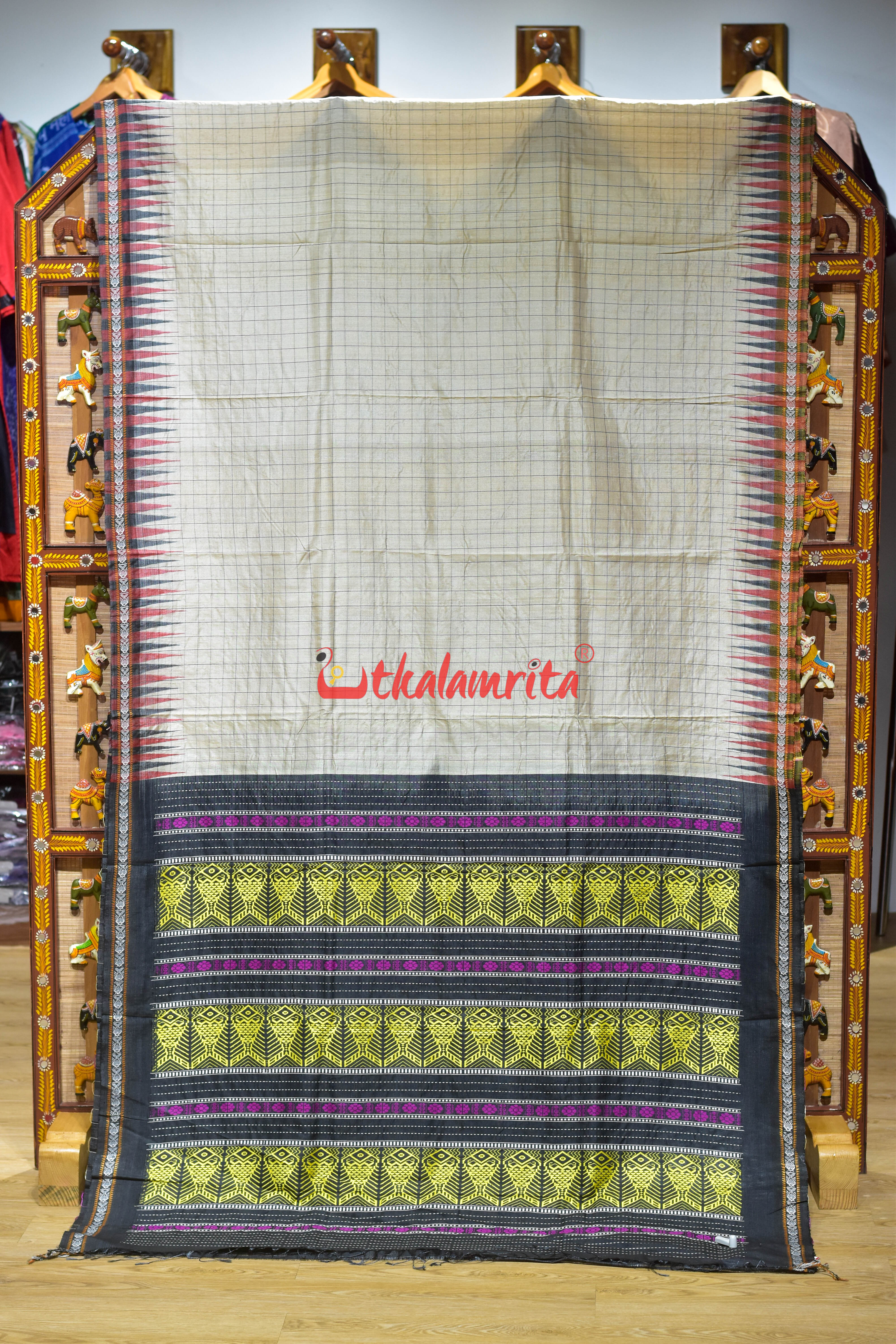 Natural Body Checks Ganga Jamuna Yellow Fish Tussar Saree
