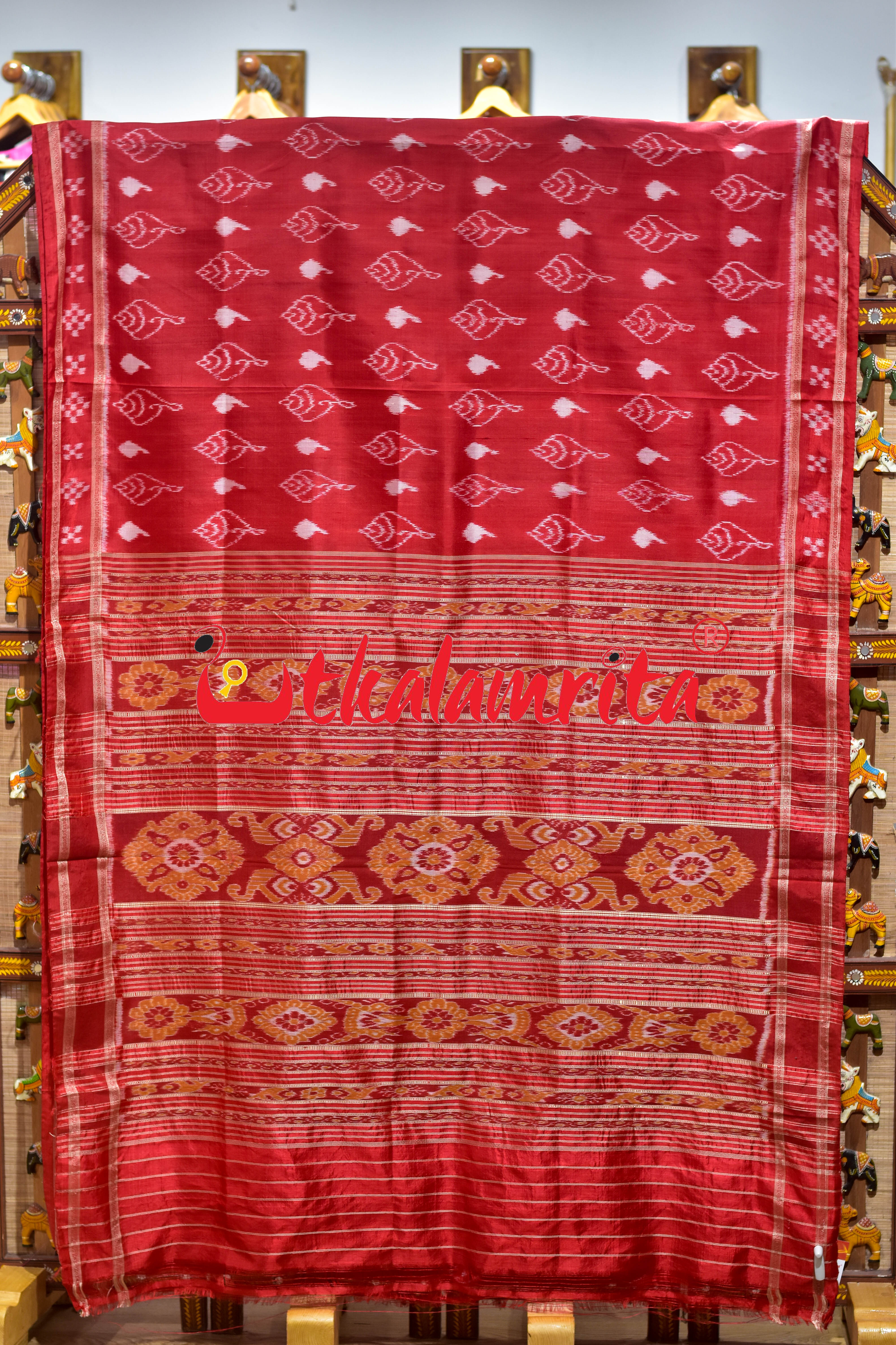 Red Sankha Pasapali Border Khandua Silk Saree