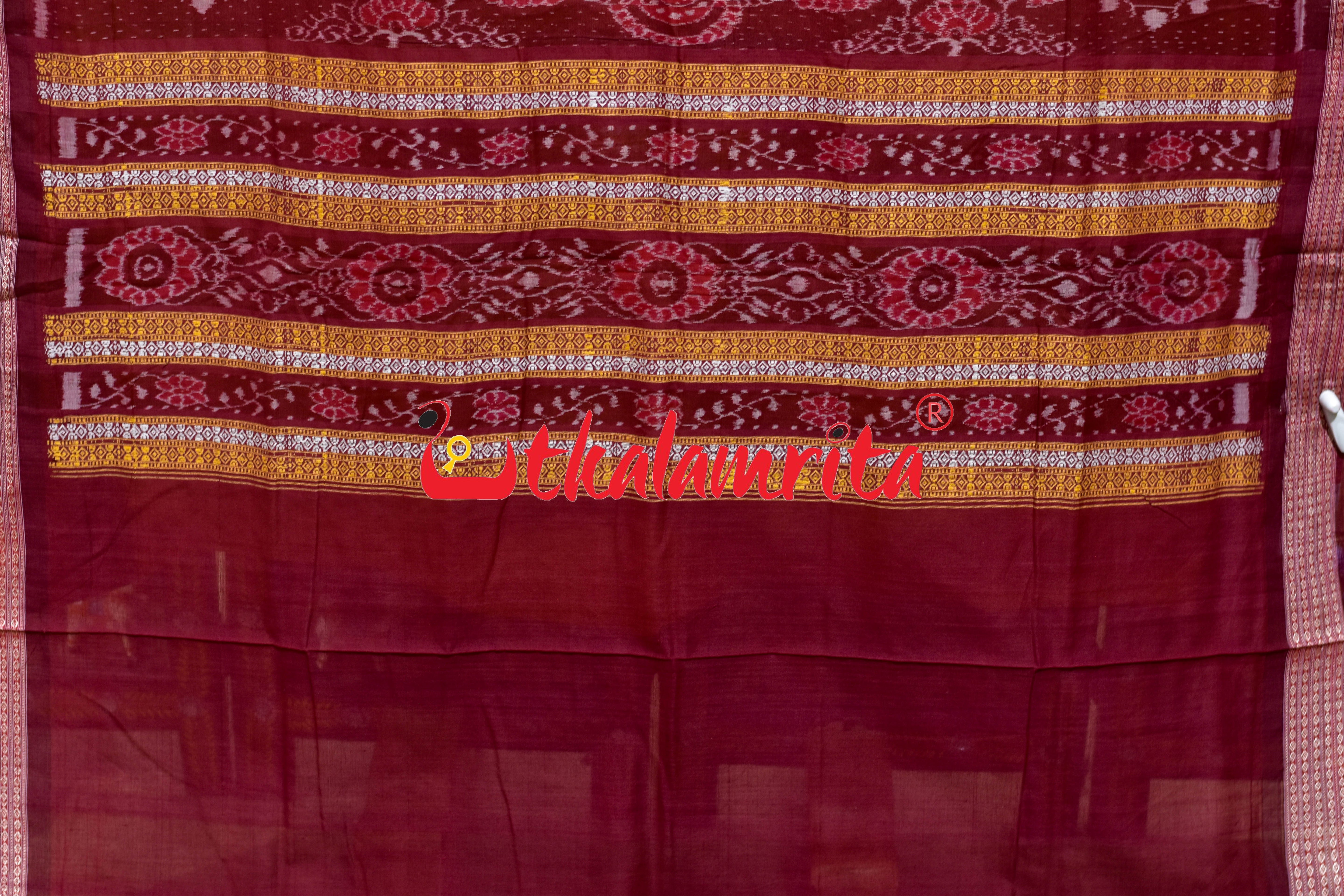 Mustard Maroon Phula Bomkai Cotton Saree