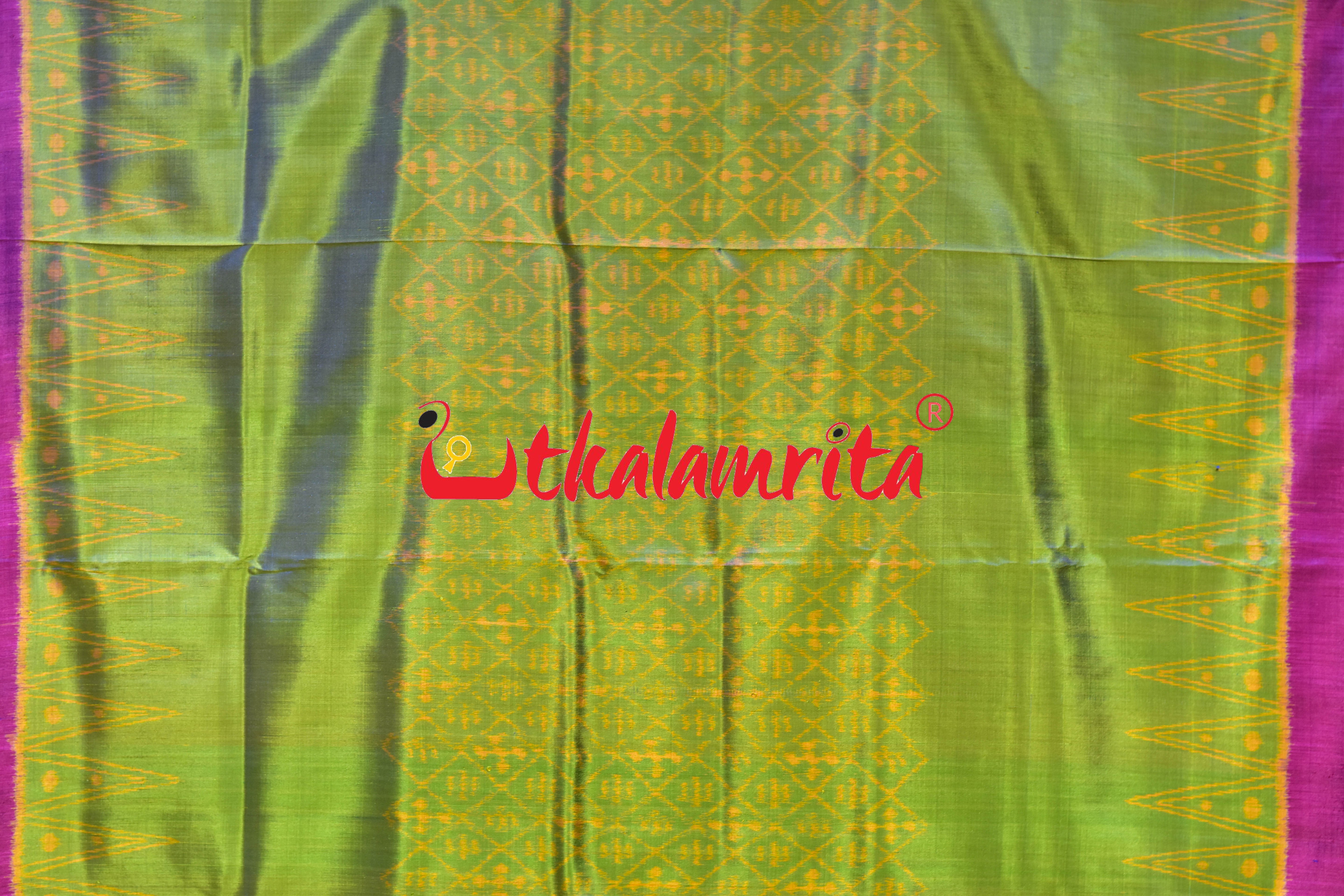 Lemon Green Magenta Khandua Silk Saree