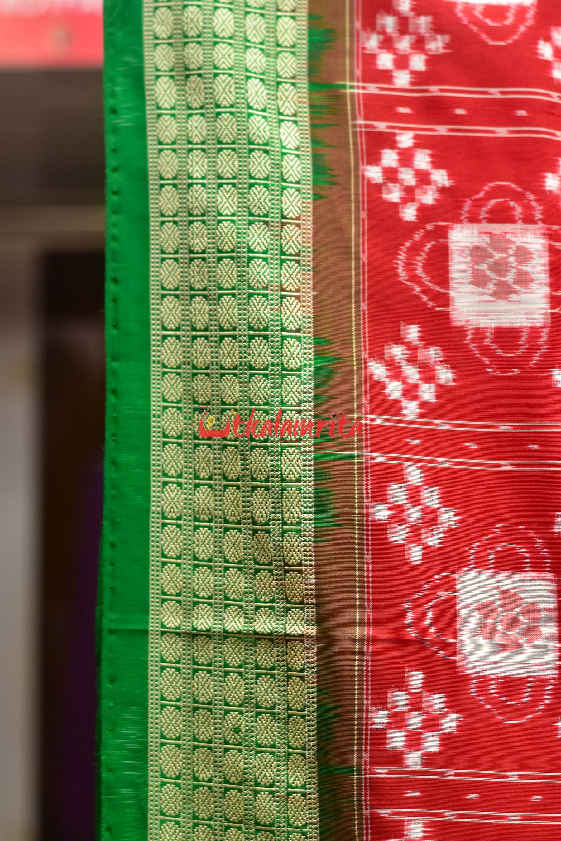 Red Green Pasapali Sambalpuri Silk Saree