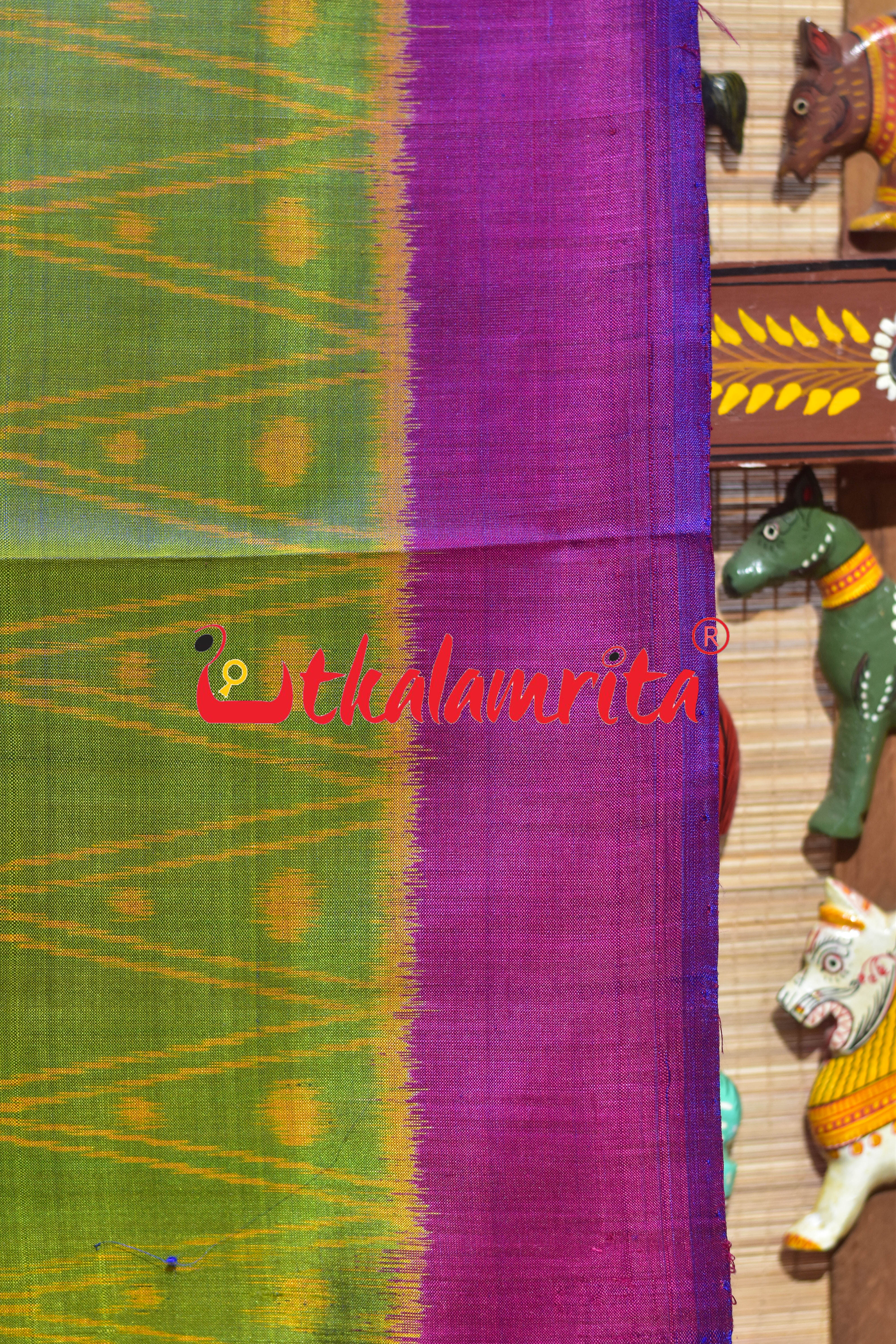 Lemon Green Magenta Khandua Silk Saree