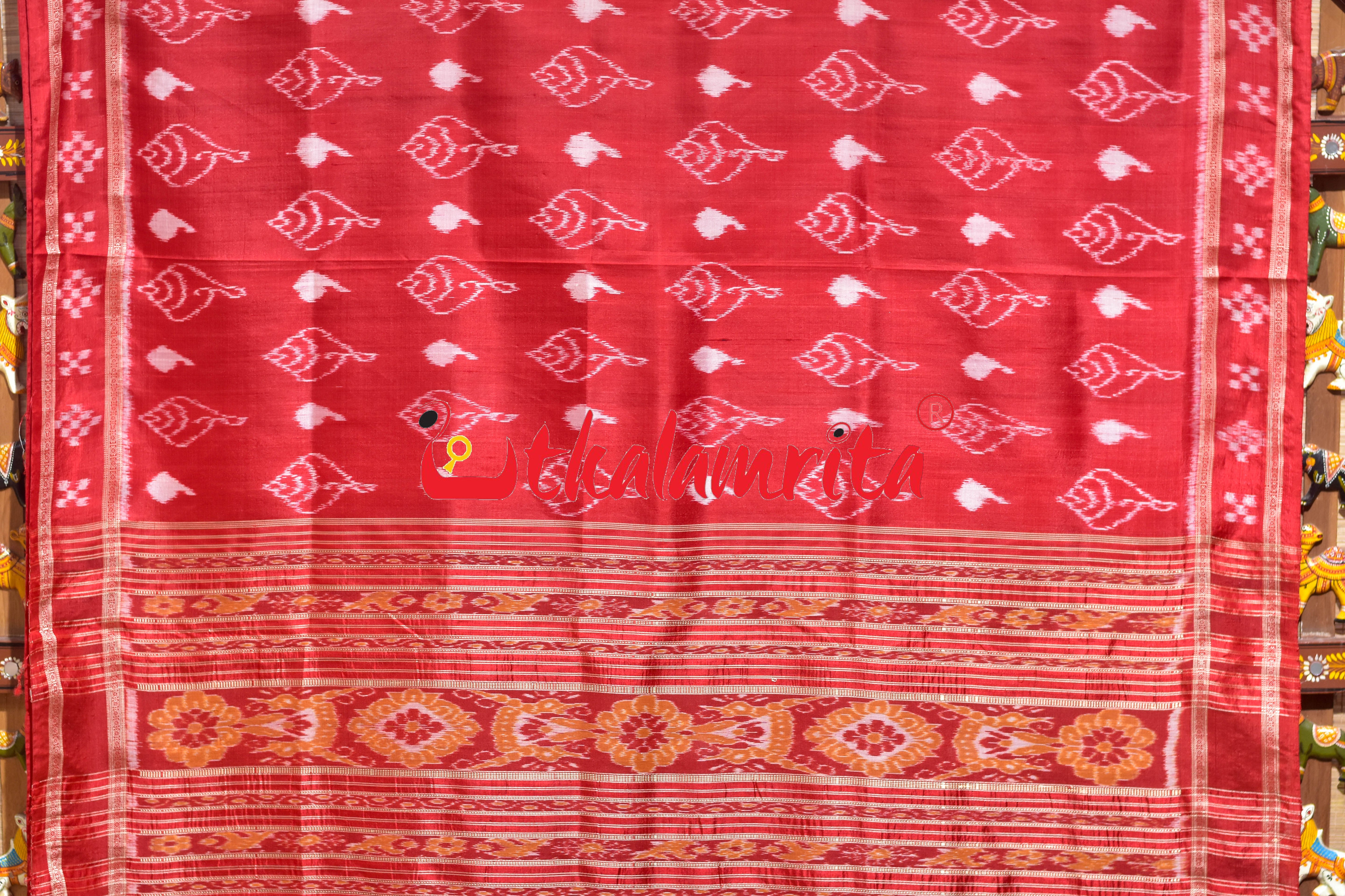 Red Sankha Pasapali Border Khandua Silk Saree