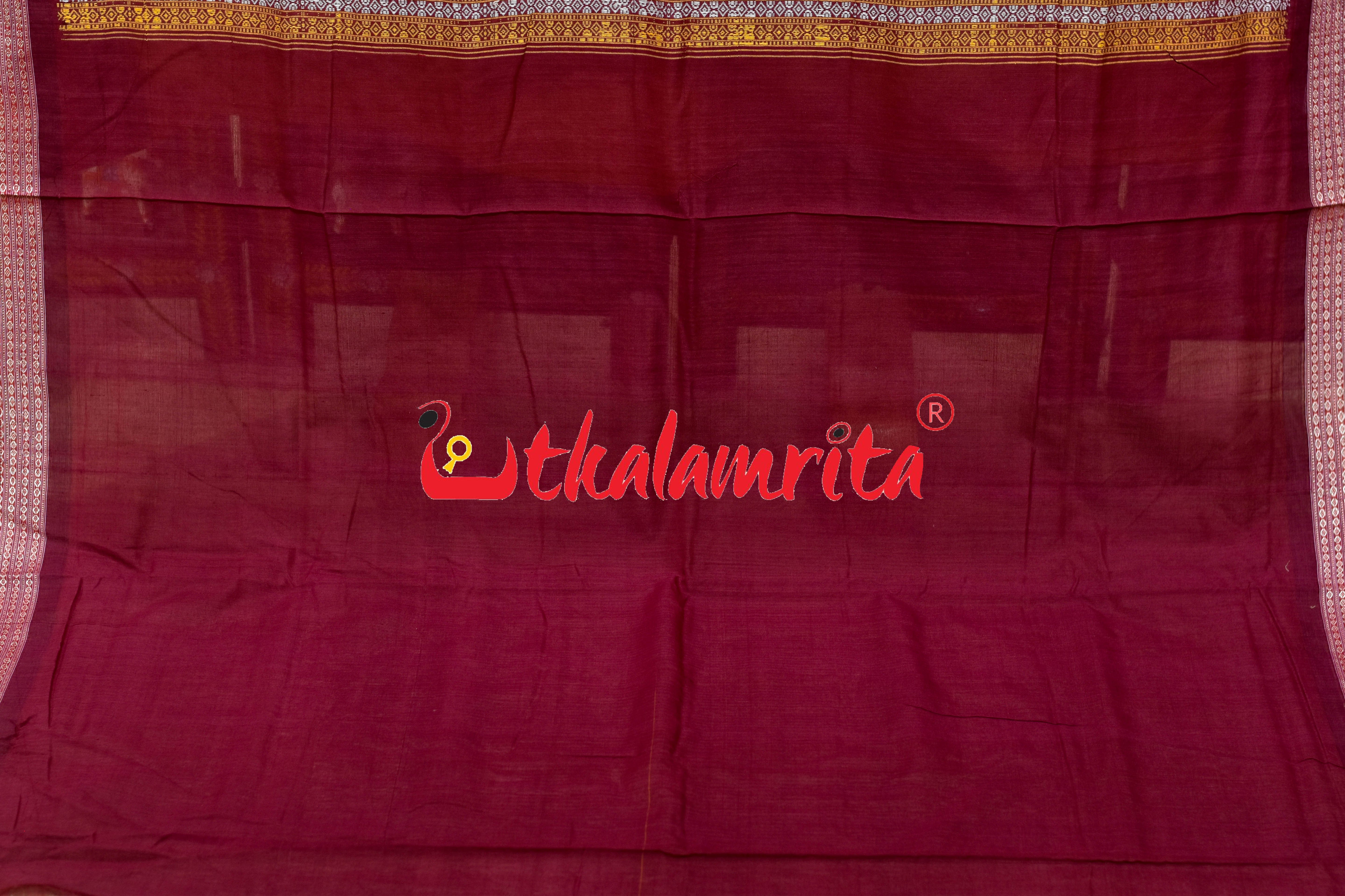 Mustard Maroon Phula Bomkai Cotton Saree