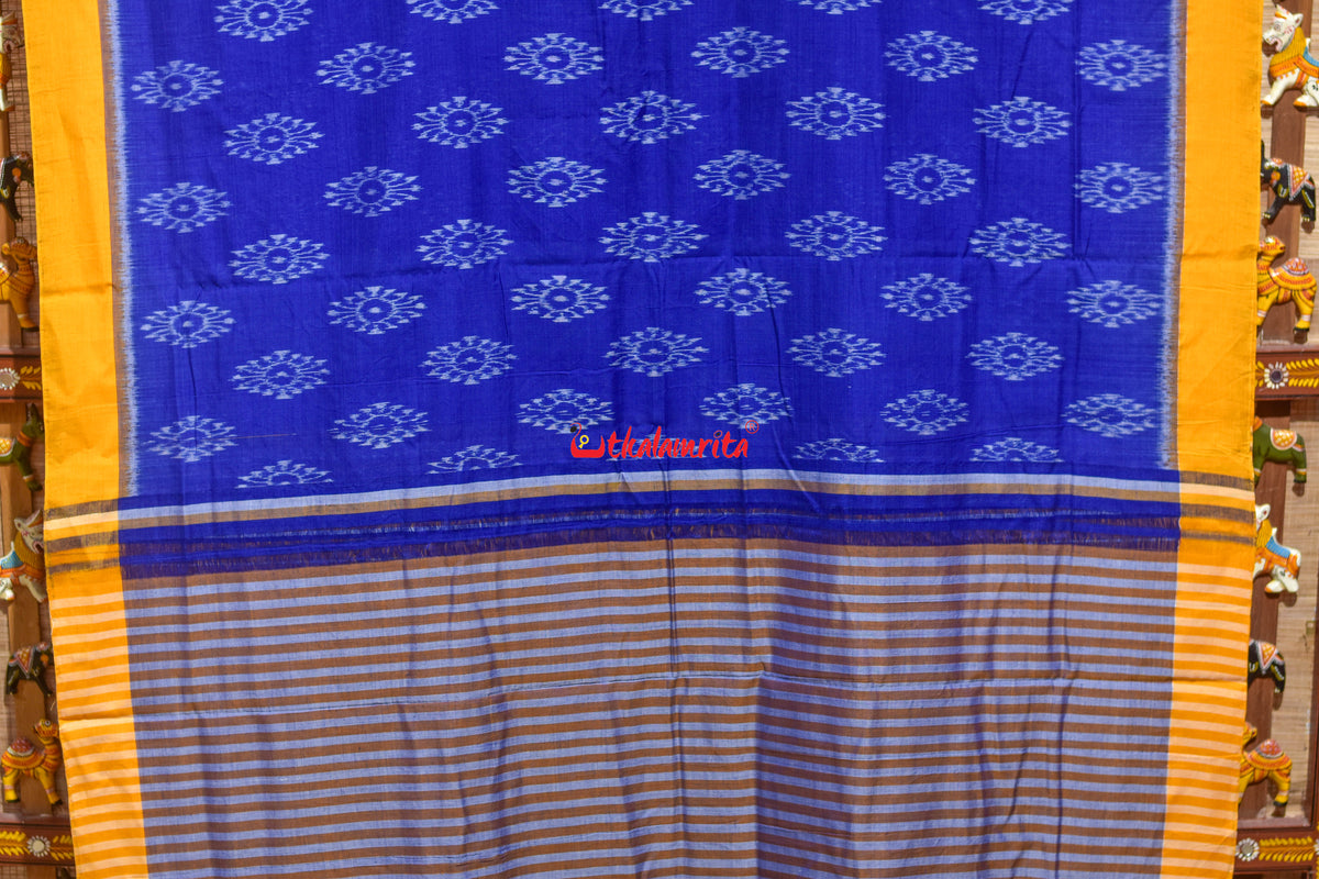Punji Phula Blue Yellow Maniabandha Cotton Saree