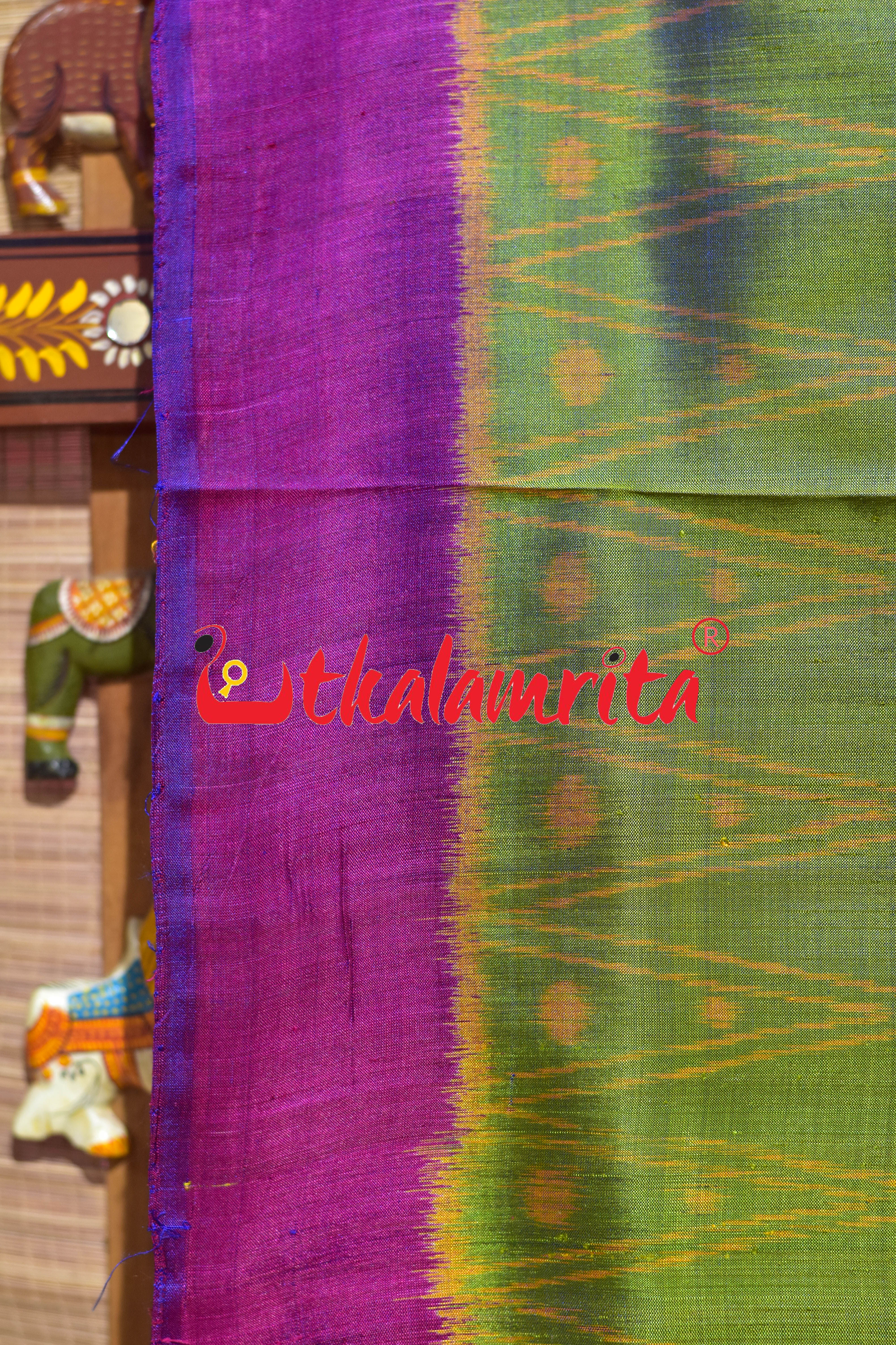 Lemon Green Magenta Khandua Silk Saree