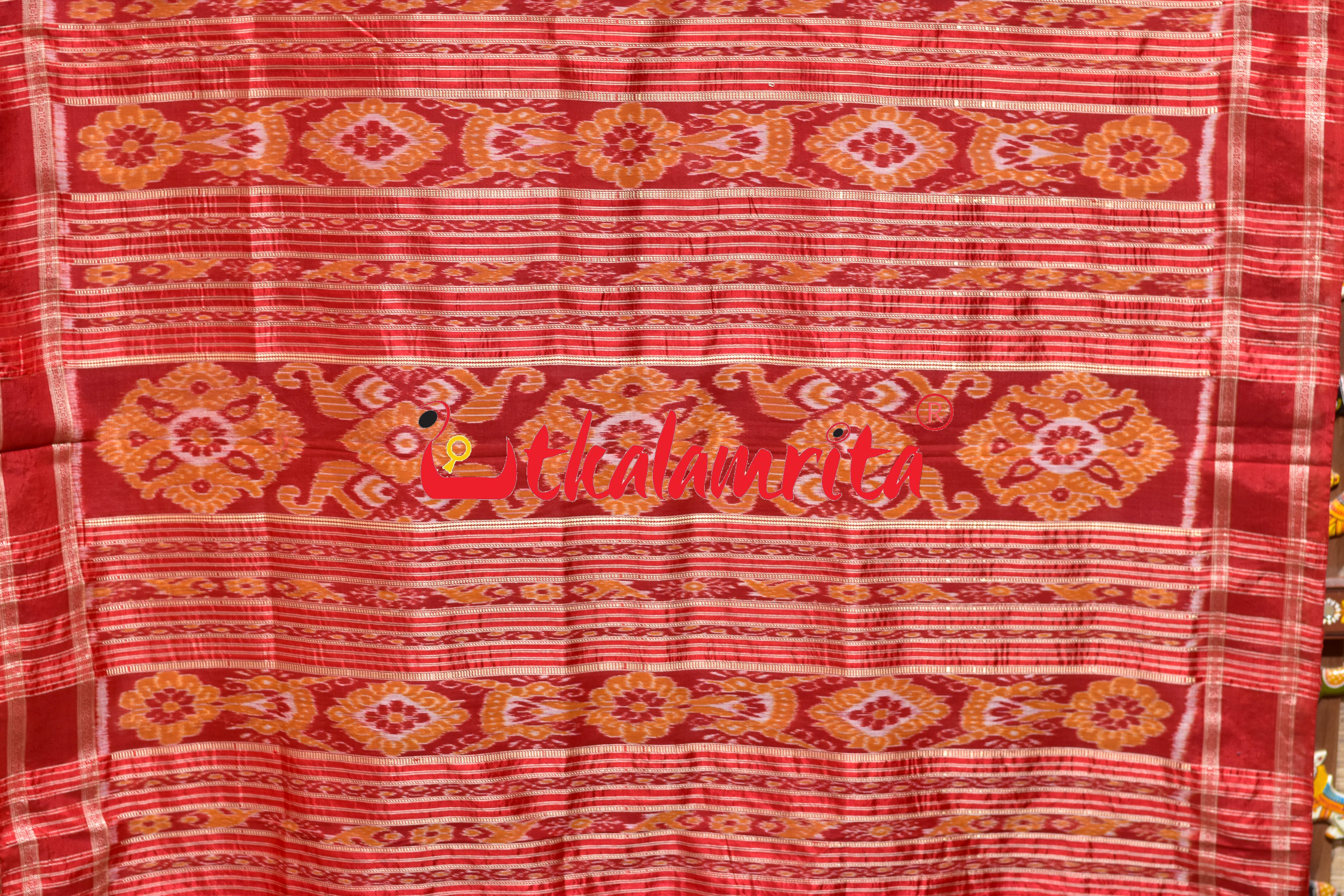Red Sankha Pasapali Border Khandua Silk Saree