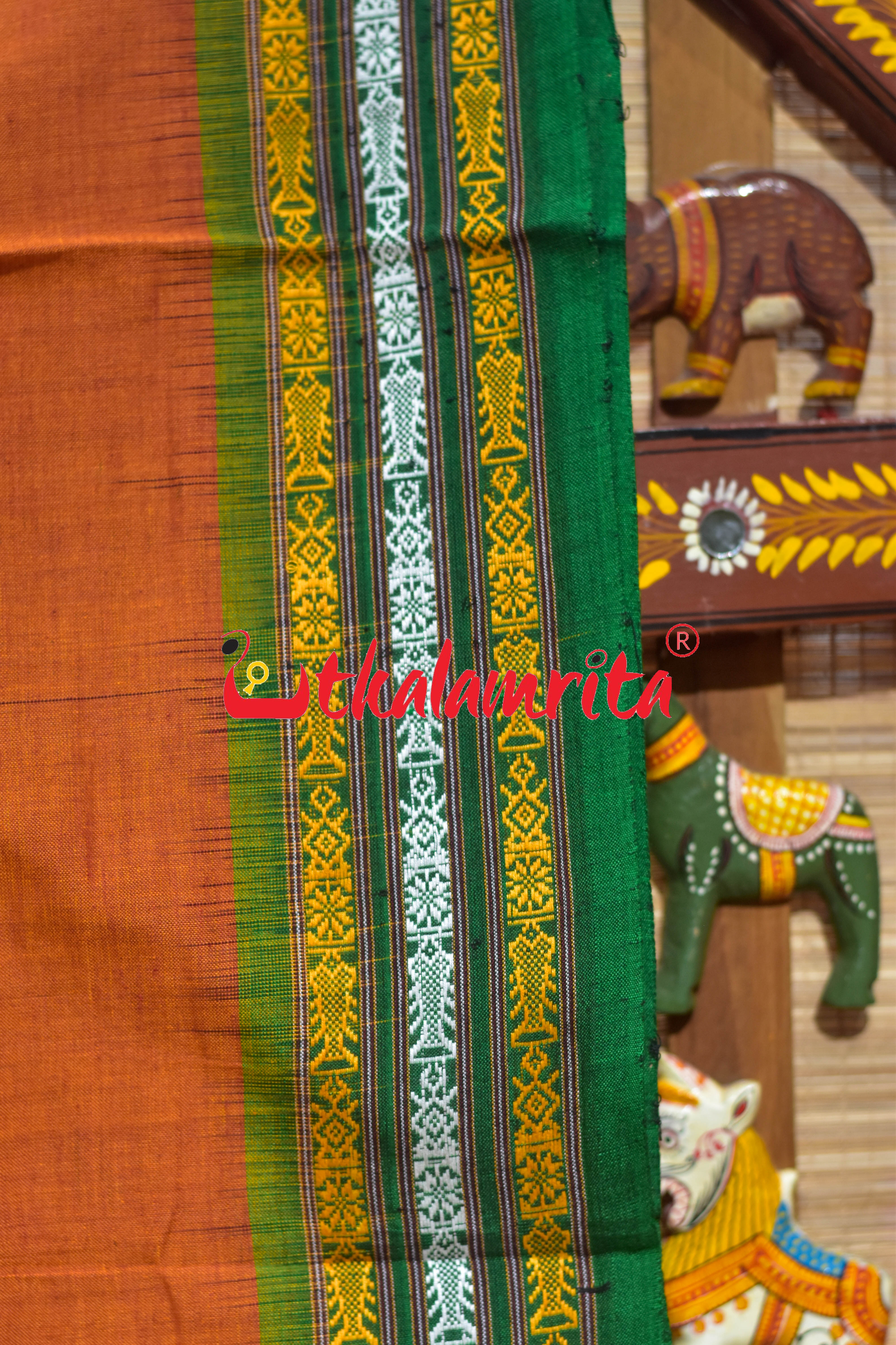 Rust Buta Phula Anchal Dhalapathar Cotton Saree