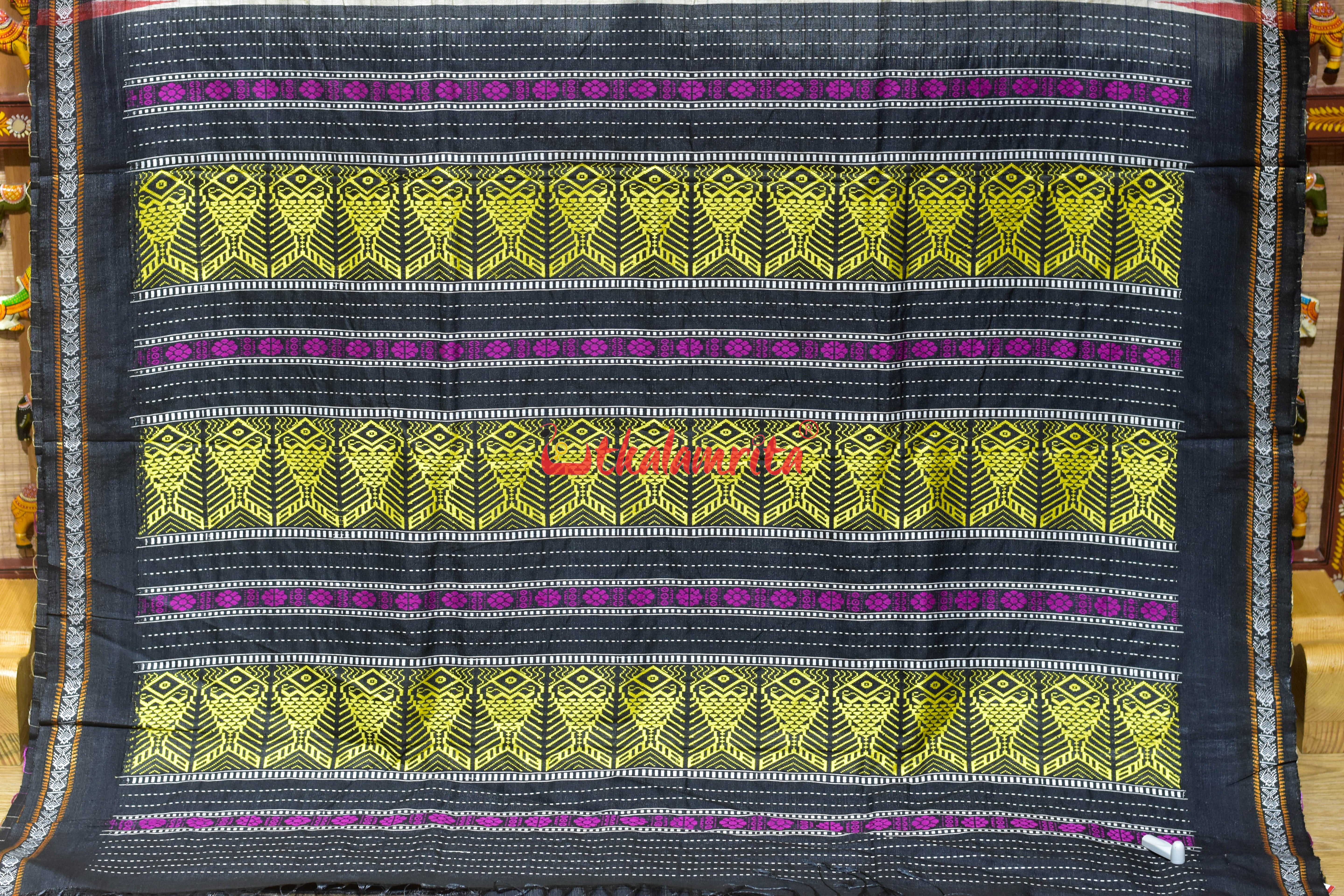 Natural Body Checks Ganga Jamuna Yellow Fish Tussar Saree