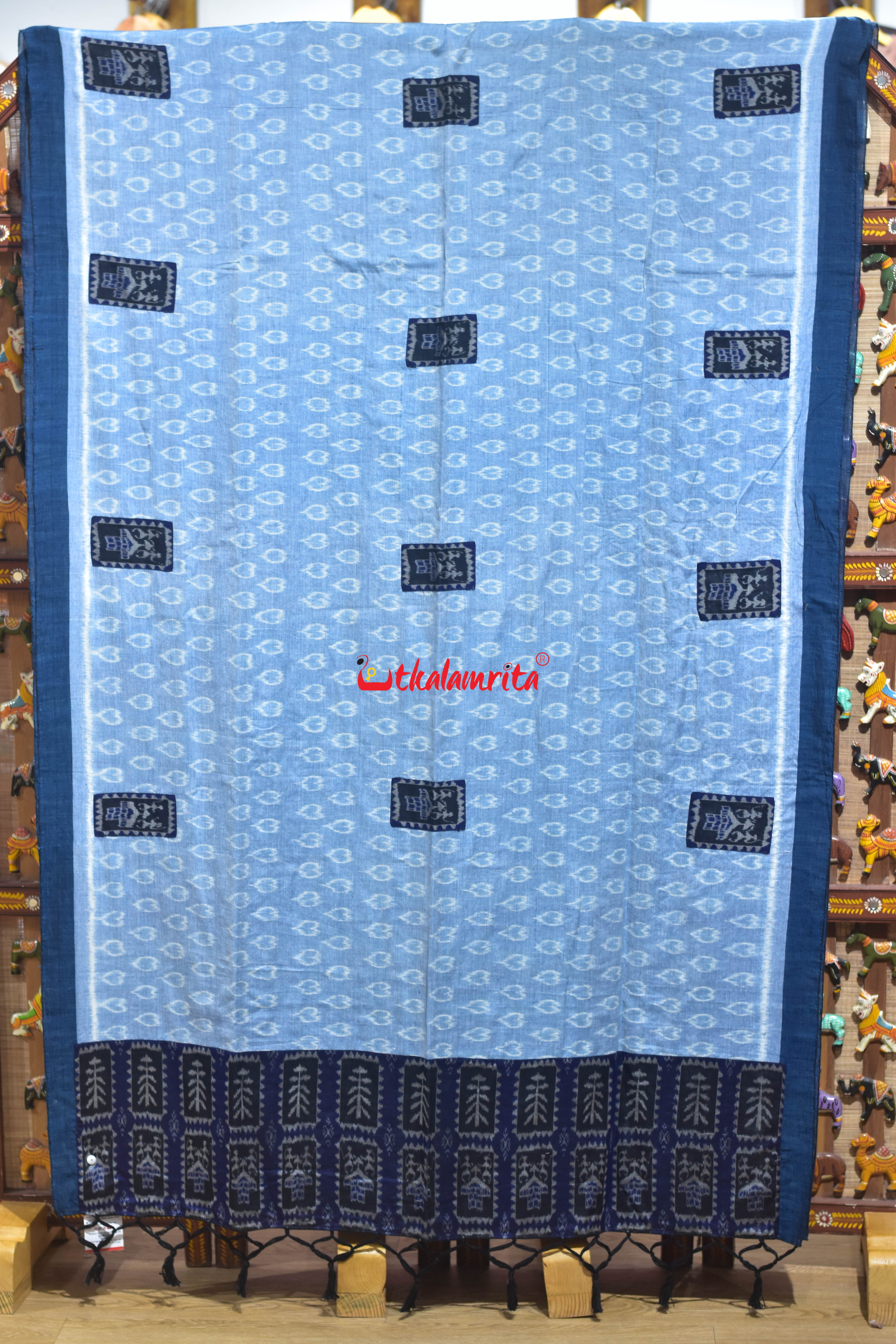Blue Hearts Single Ikat Tribal Jharaka Anchal Designer Saree