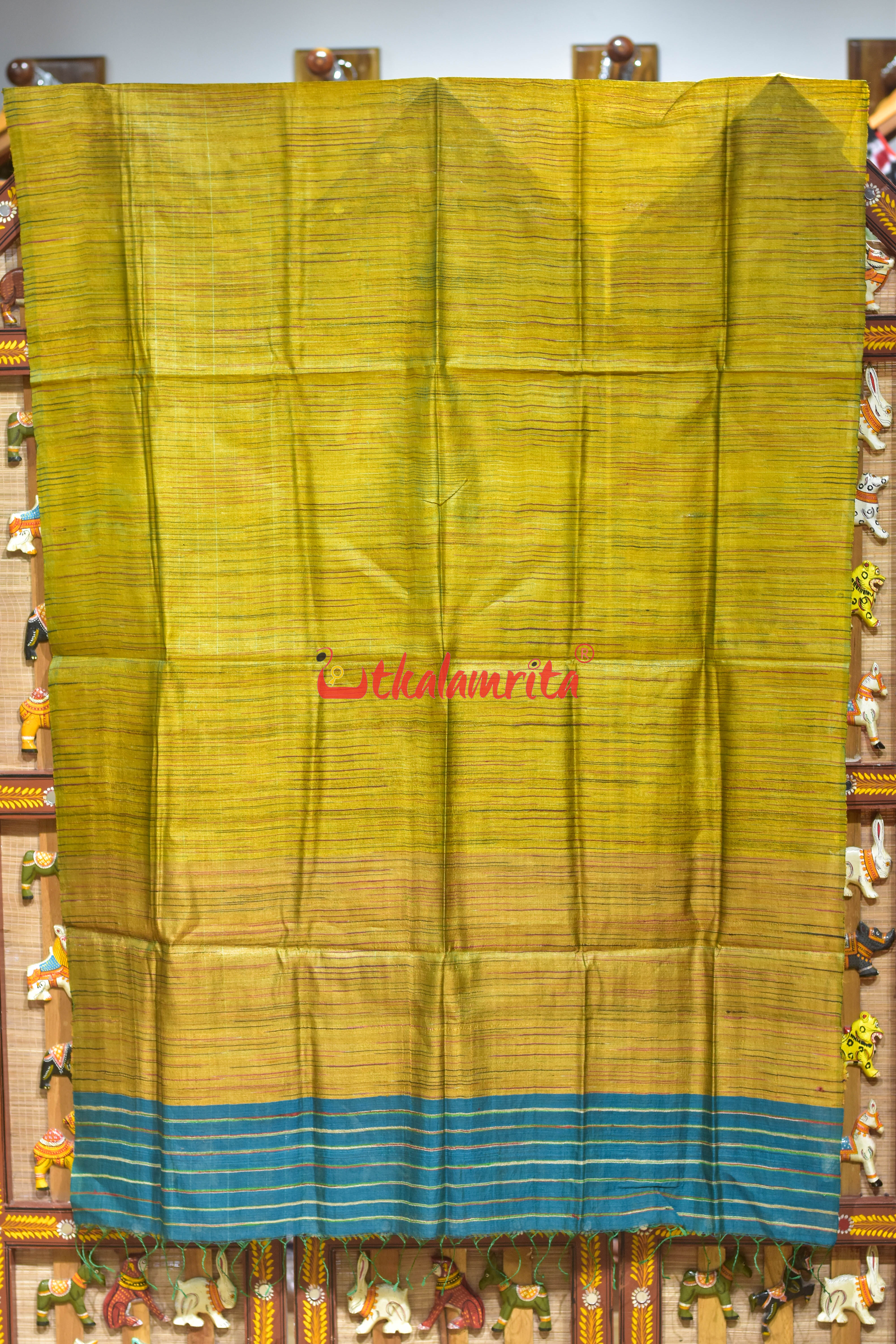 Golden Teal Border Fine Tussar Silk (Dupatta)
