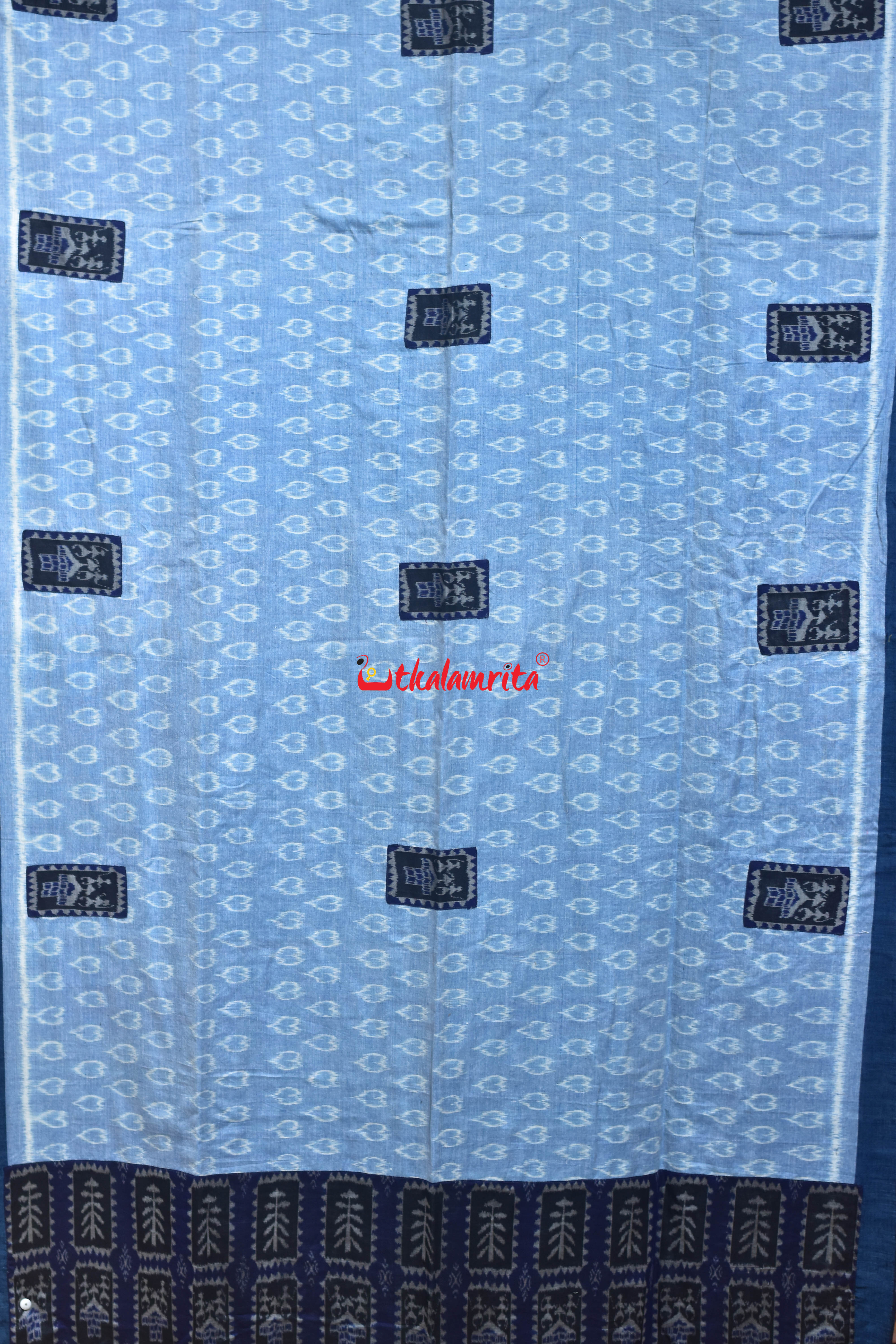 Blue Hearts Single Ikat Tribal Jharaka Anchal Designer Saree