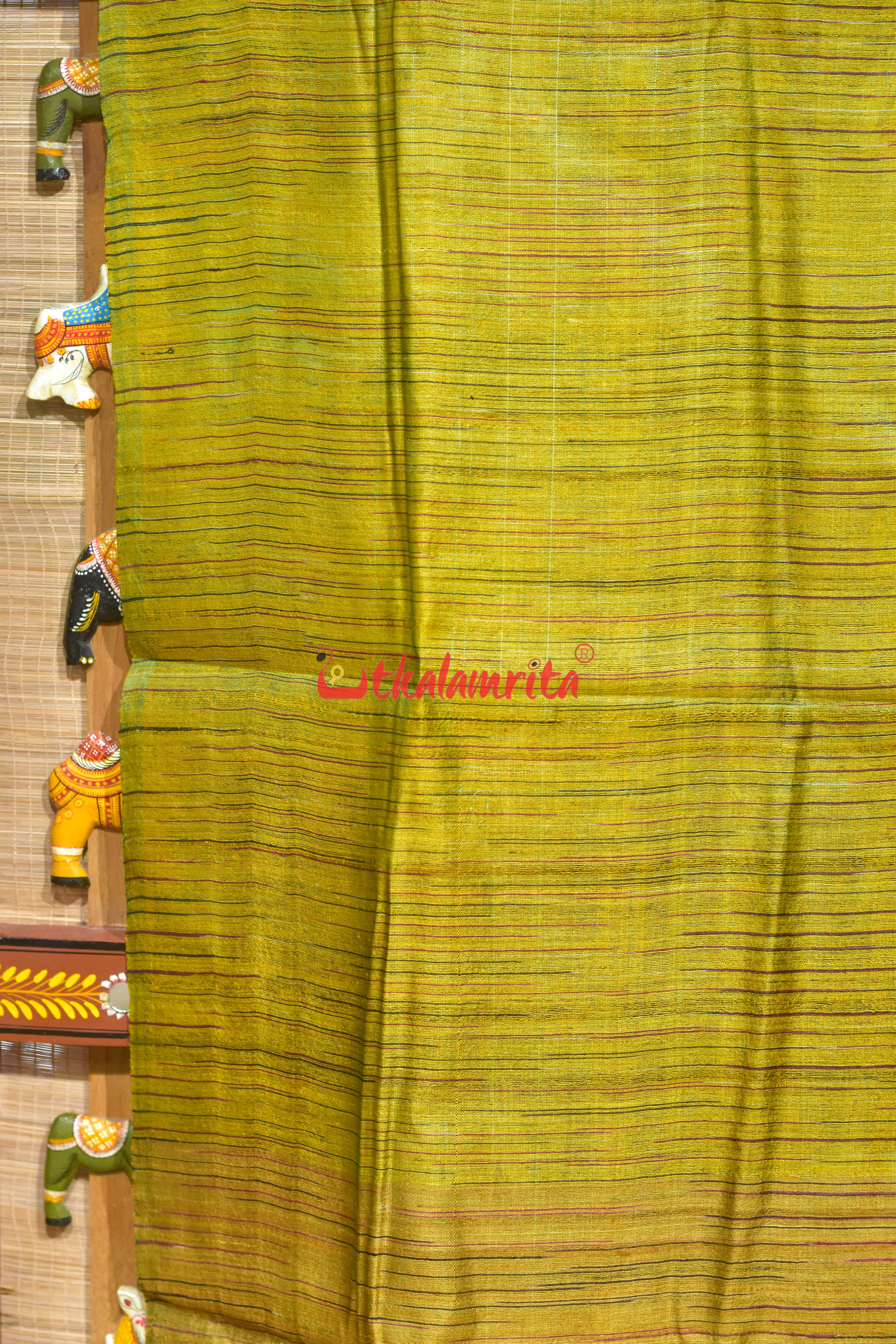 Golden Teal Border Fine Tussar Silk (Dupatta)