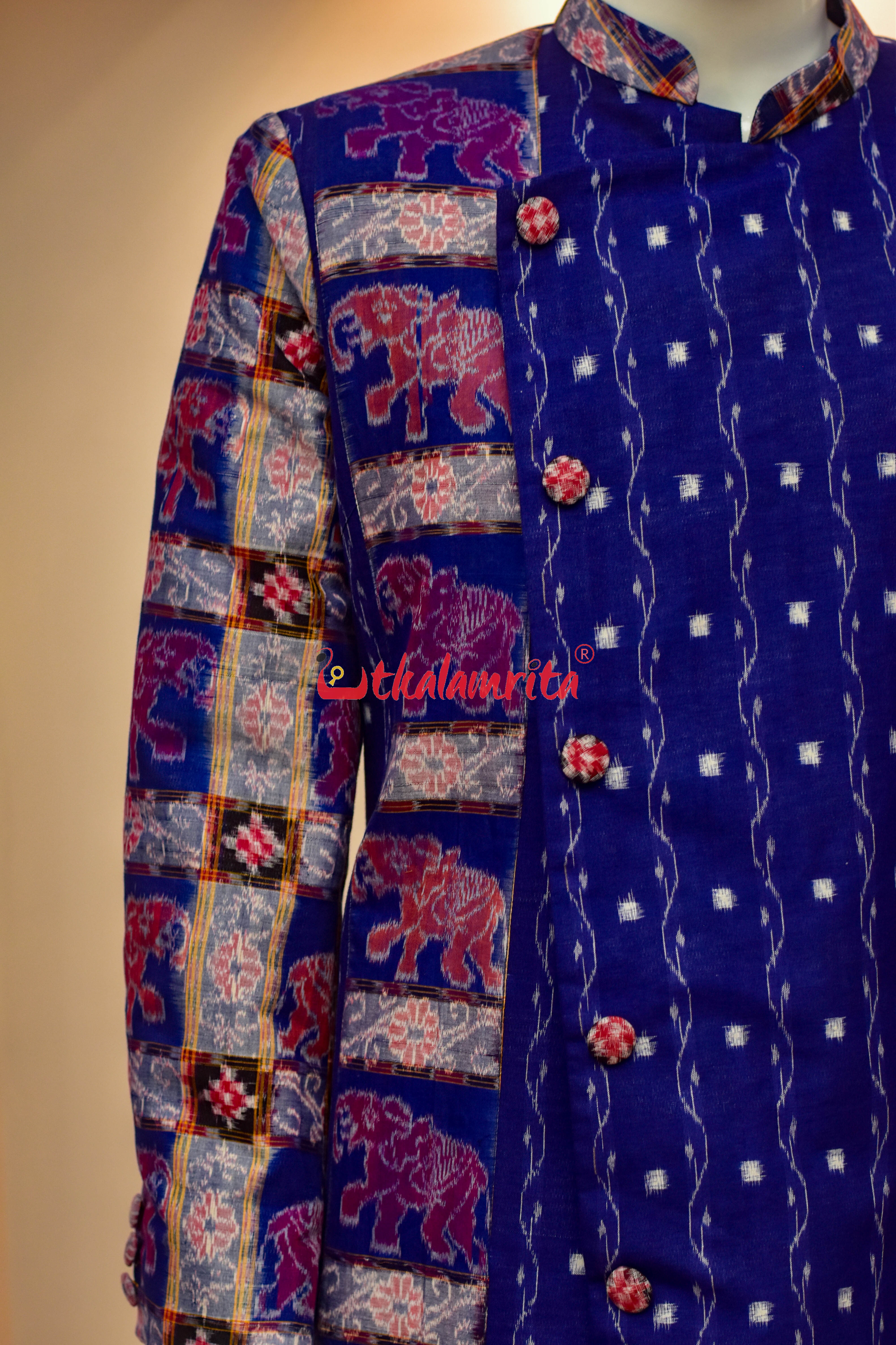 Blue Lahari Tipa with Elephants Design (Men's Sherwani)