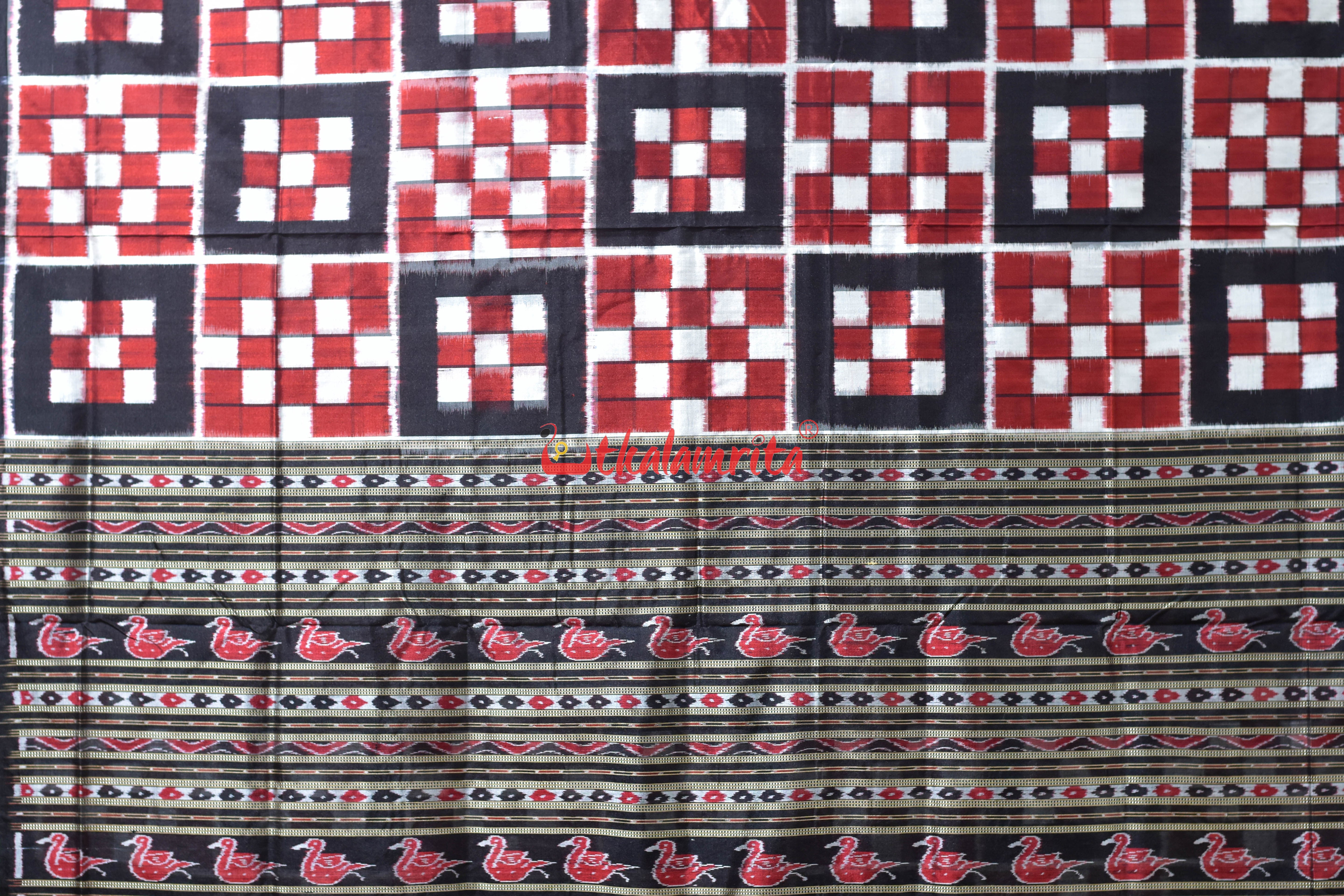 Red Black 7 Kuthi Body Pasapali Silk Saree