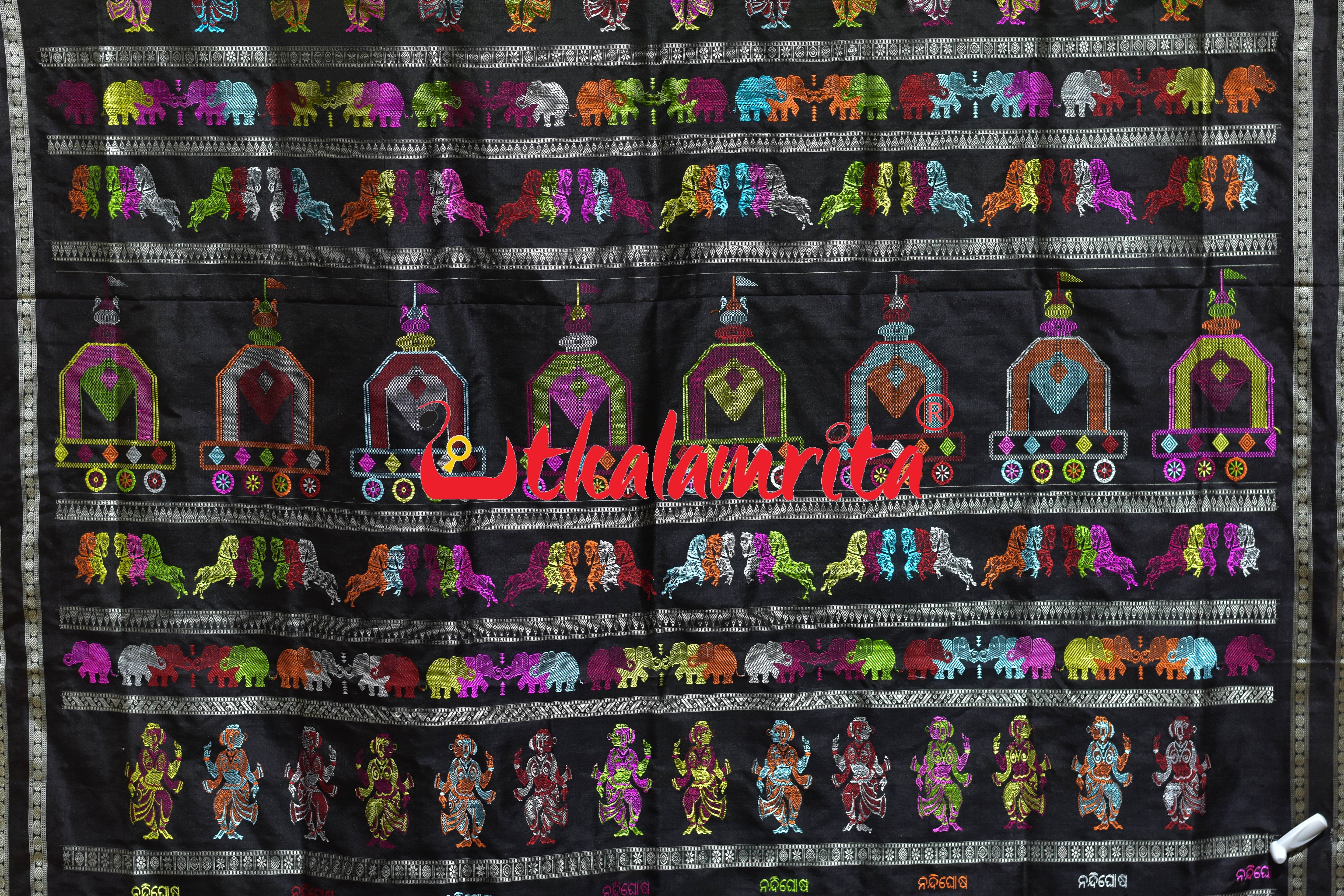 Green Black Nandighosha Bomkai Silk Saree