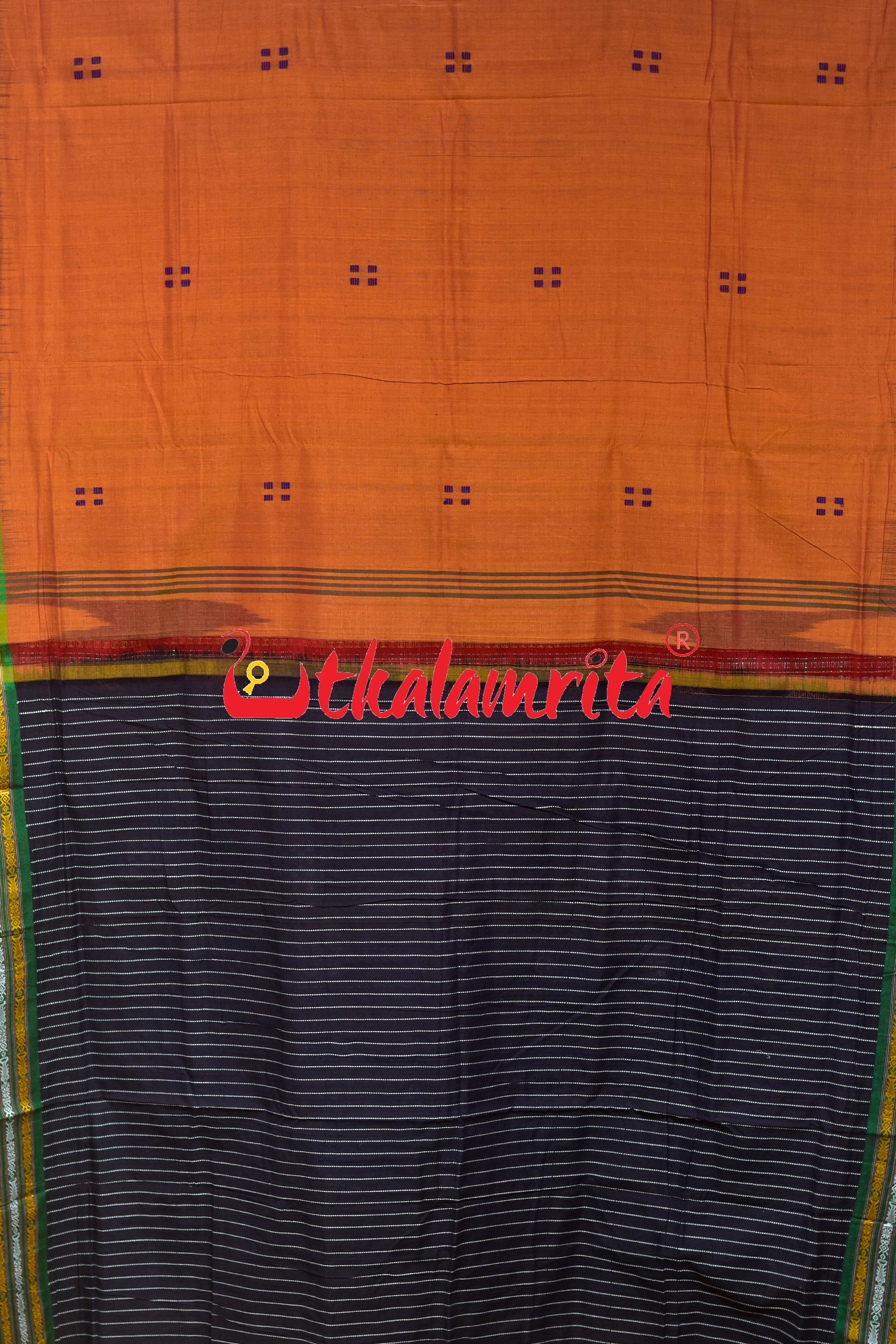 Rust Buta Phula Anchal Dhalapathar Cotton Saree