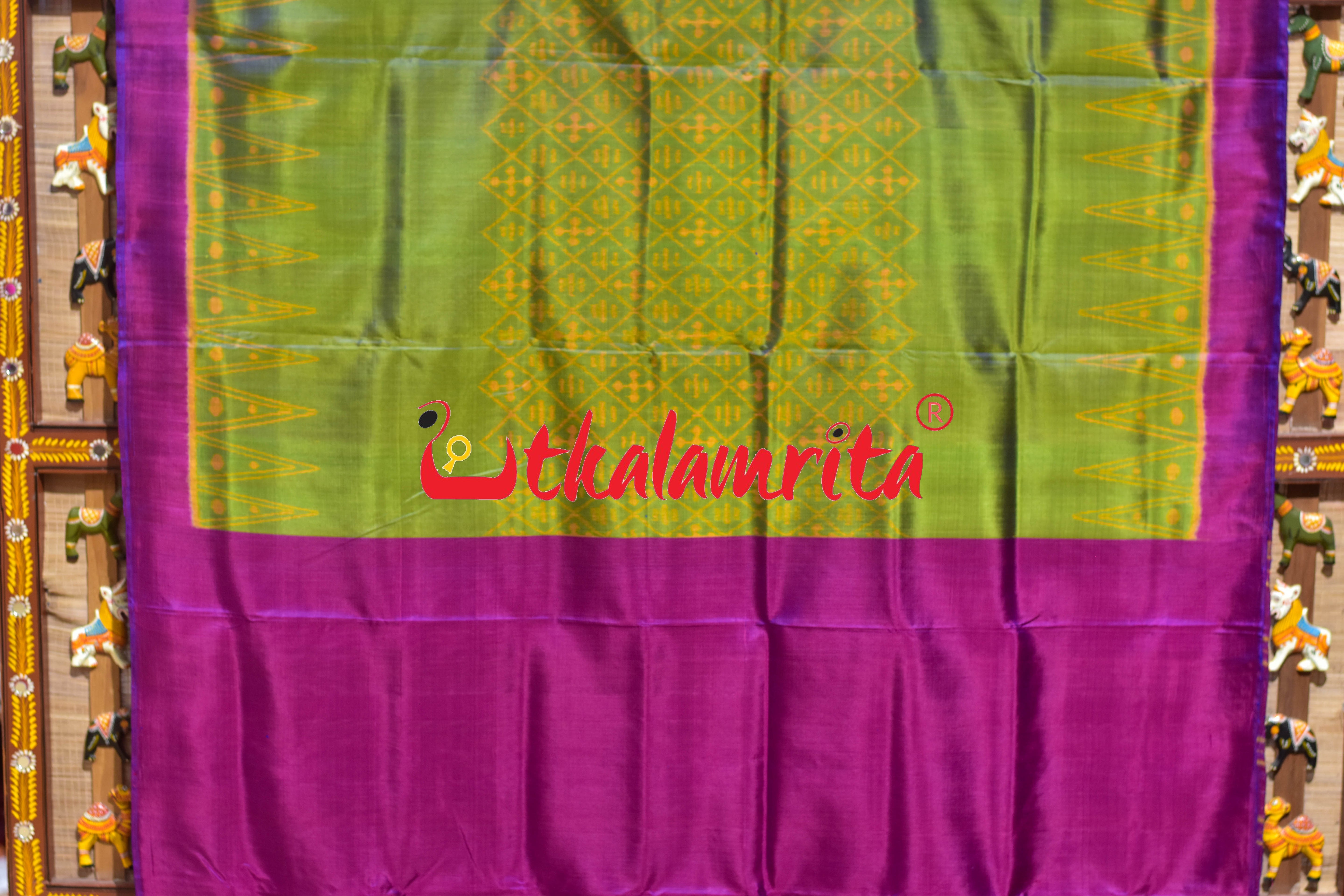 Lemon Green Magenta Khandua Silk Saree