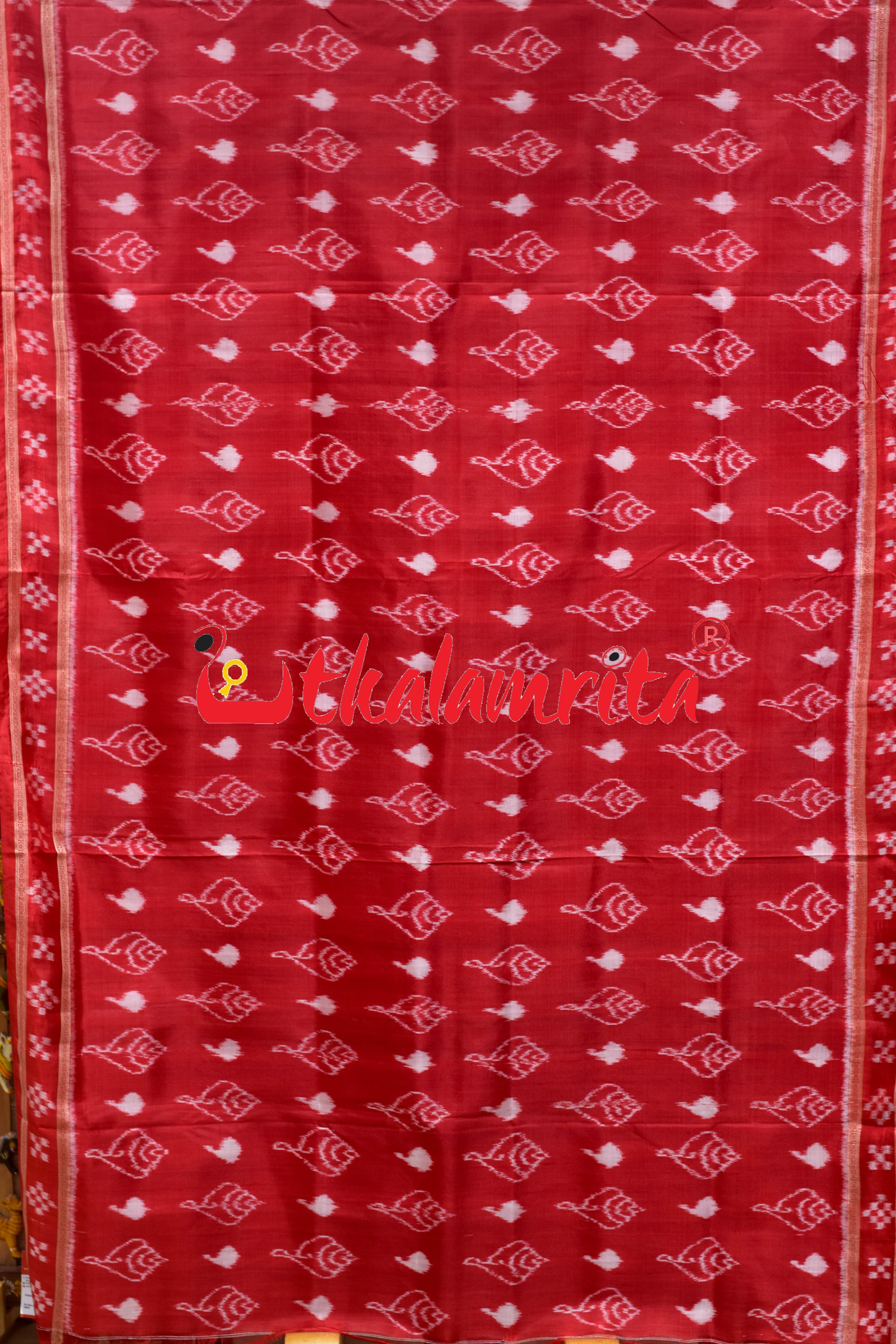 Red Sankha Pasapali Border Khandua Silk Saree