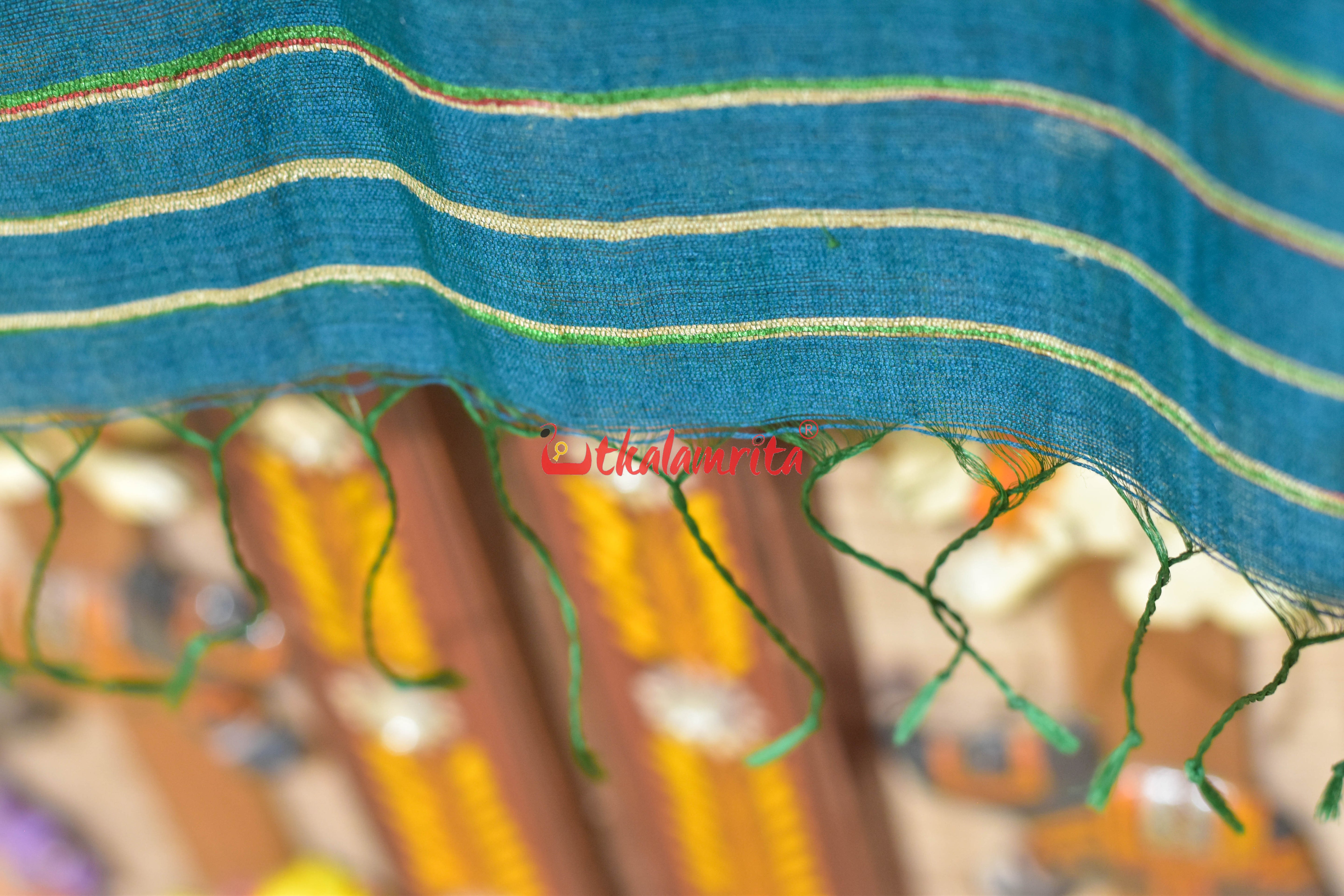 Golden Teal Border Fine Tussar Silk (Dupatta)