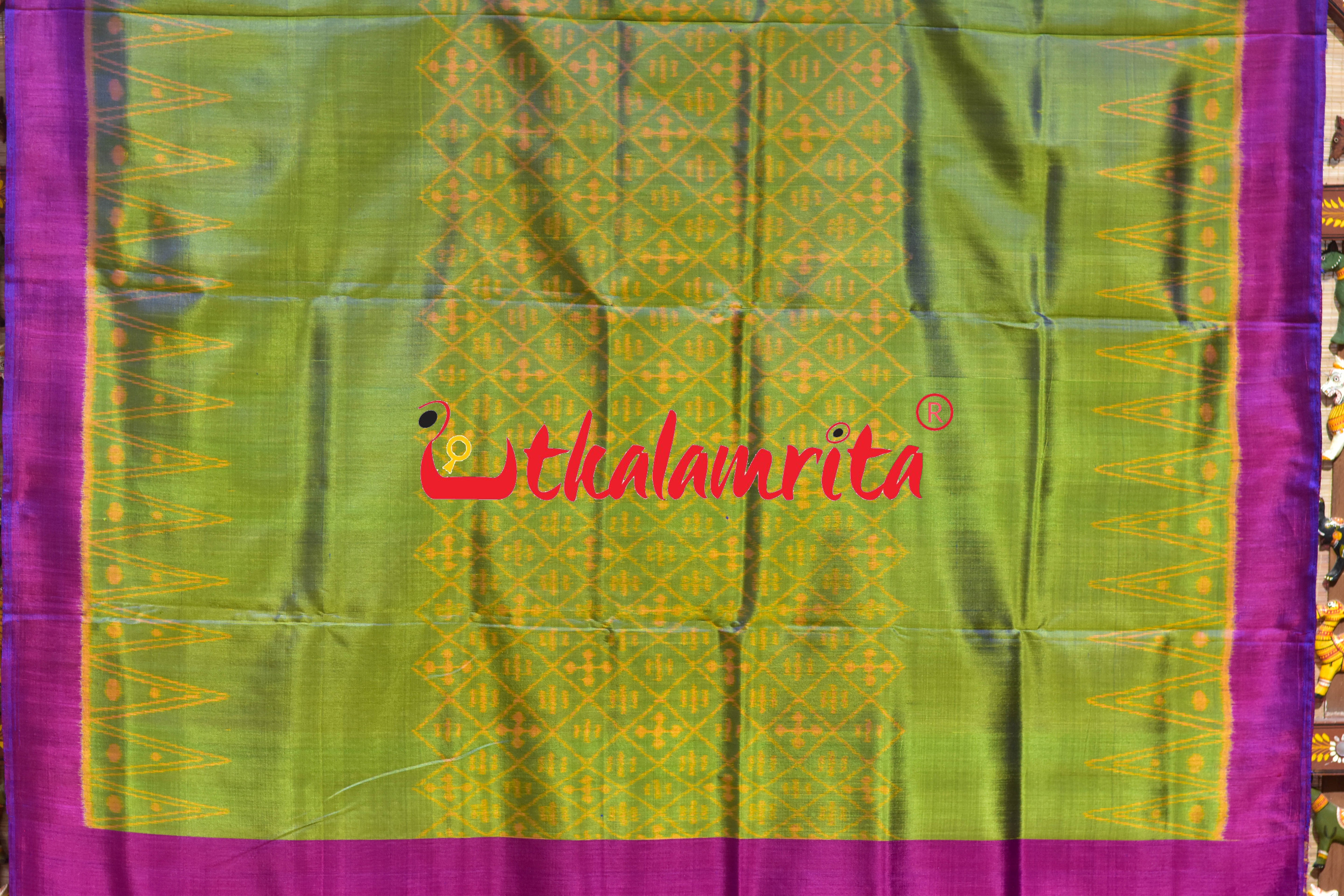 Lemon Green Magenta Khandua Silk Saree